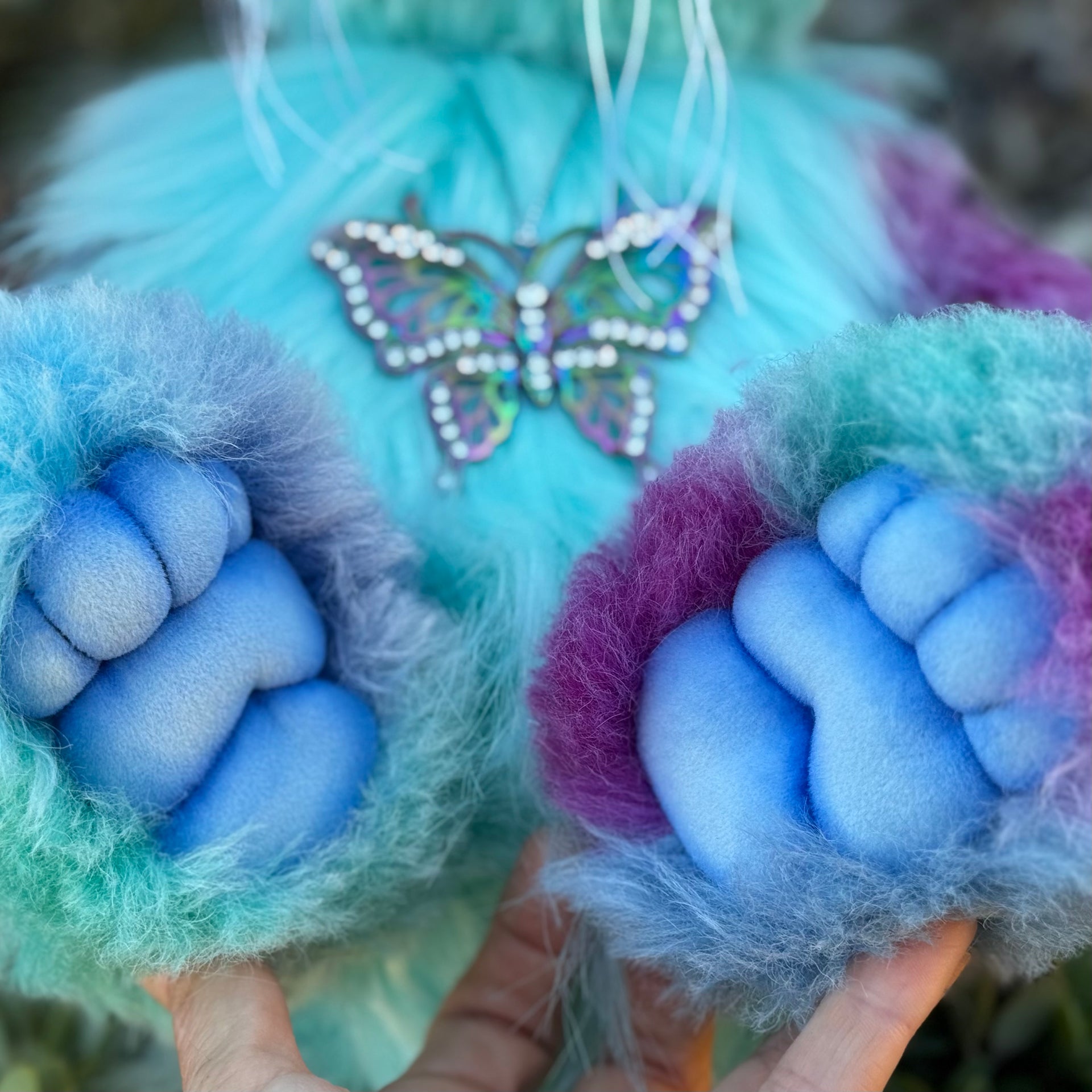 Aurora Papillon - 18" hand dyed alpaca and faux fur snow leopard fantasy bear by Emmas Bears - OOAK
