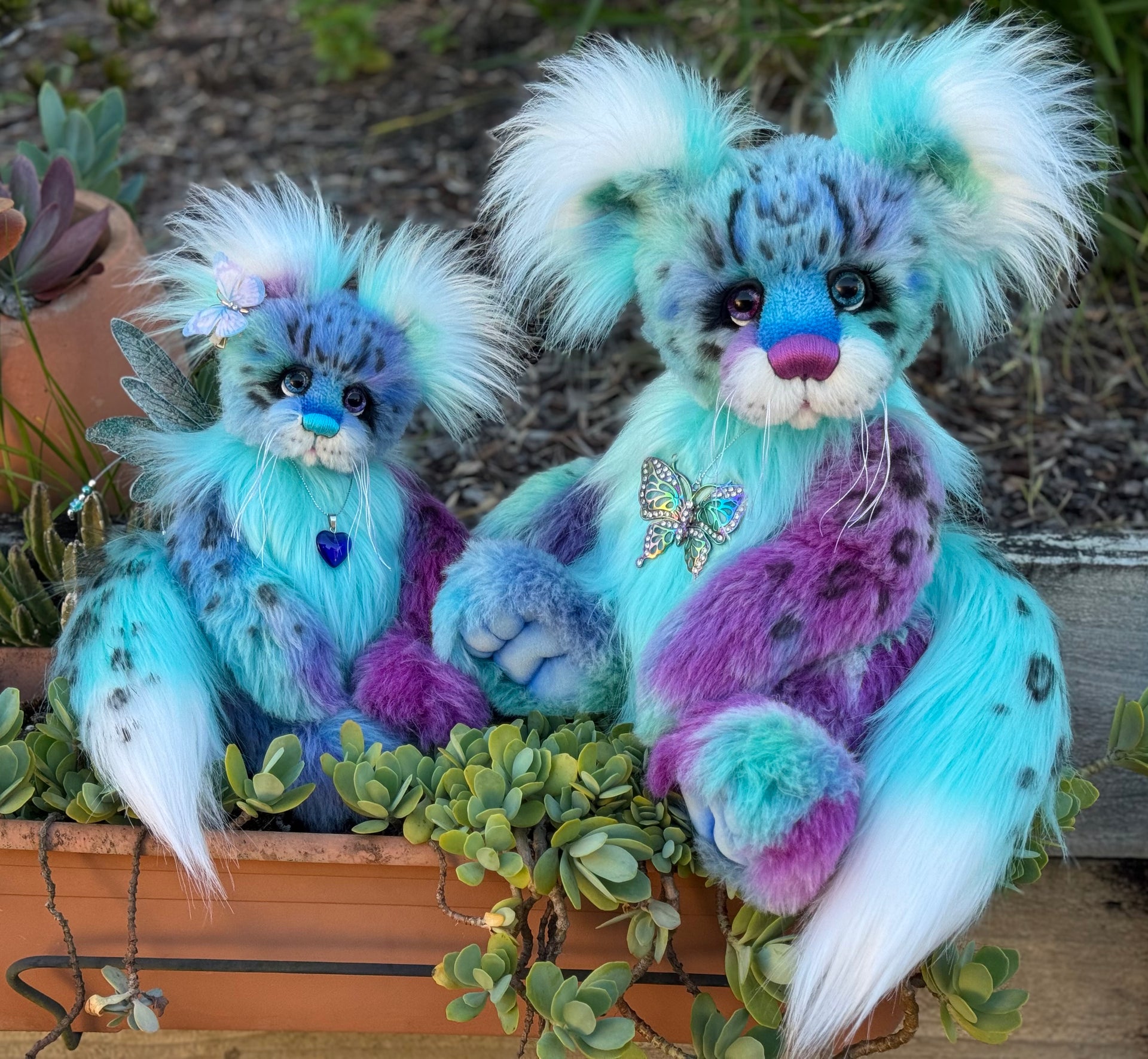 Luna Wisp - 12" hand dyed alpaca and faux fur winged snow leopard fantasy bear by Emmas Bears - OOAK