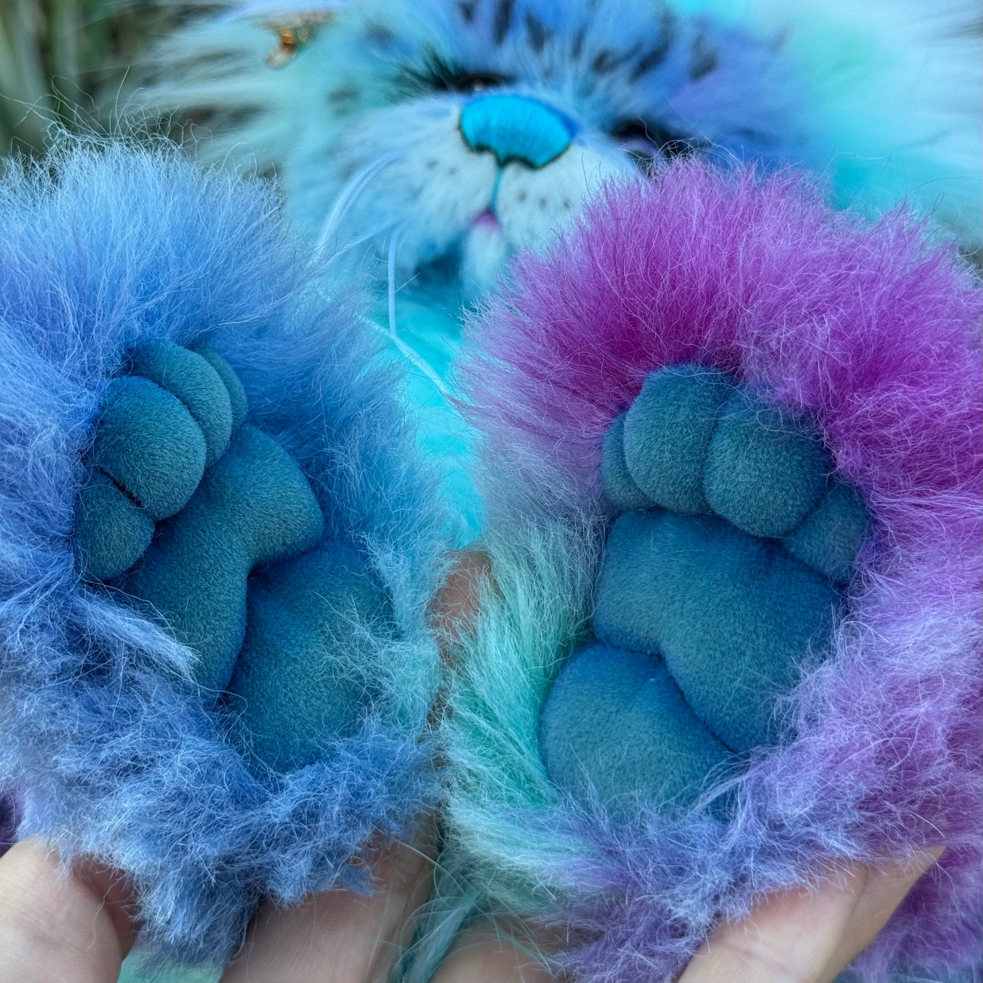 Luna Wisp - 12" hand dyed alpaca and faux fur winged snow leopard fantasy bear by Emmas Bears - OOAK