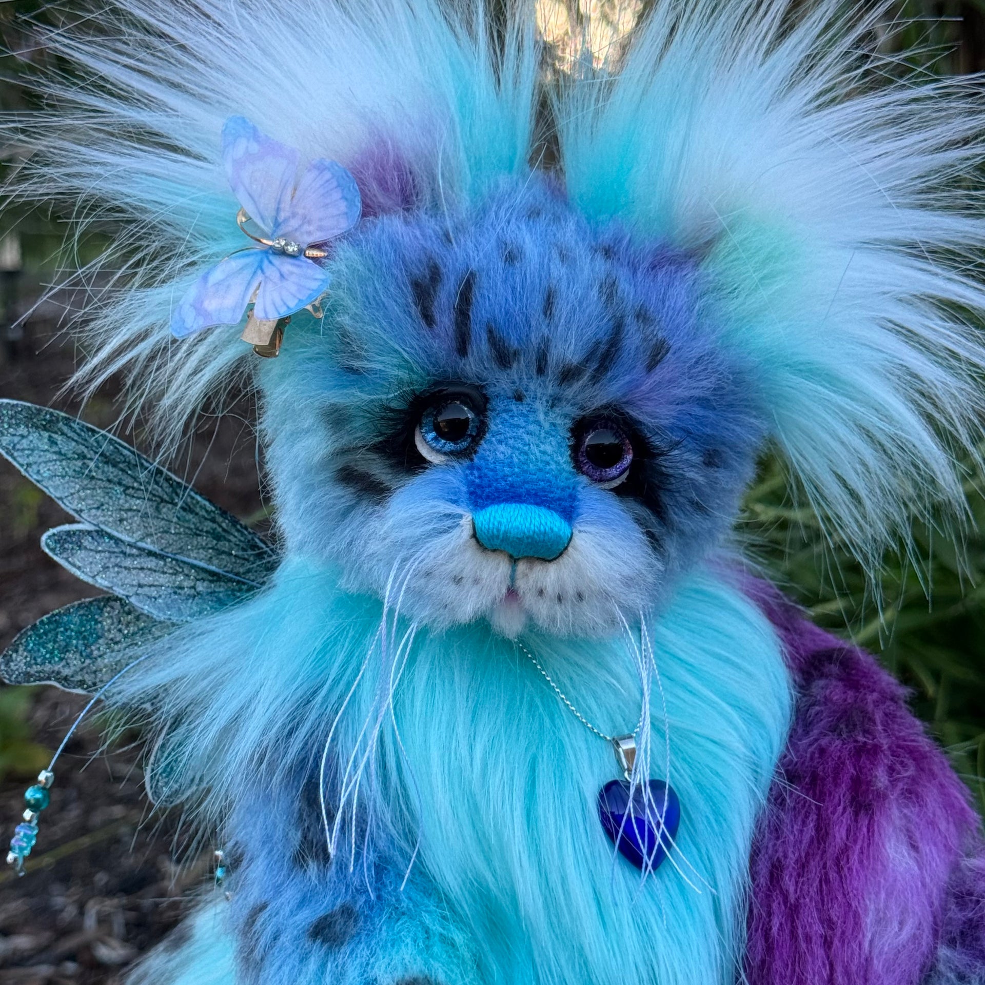 Luna Wisp - 12" hand dyed alpaca and faux fur winged snow leopard fantasy bear by Emmas Bears - OOAK
