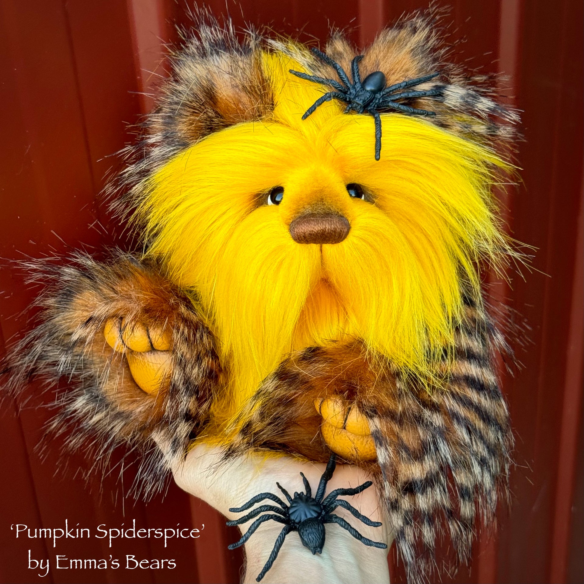 Pumpkin Spiderspice - 9" faux fur Artist Bear by Emma's Bears - OOAK