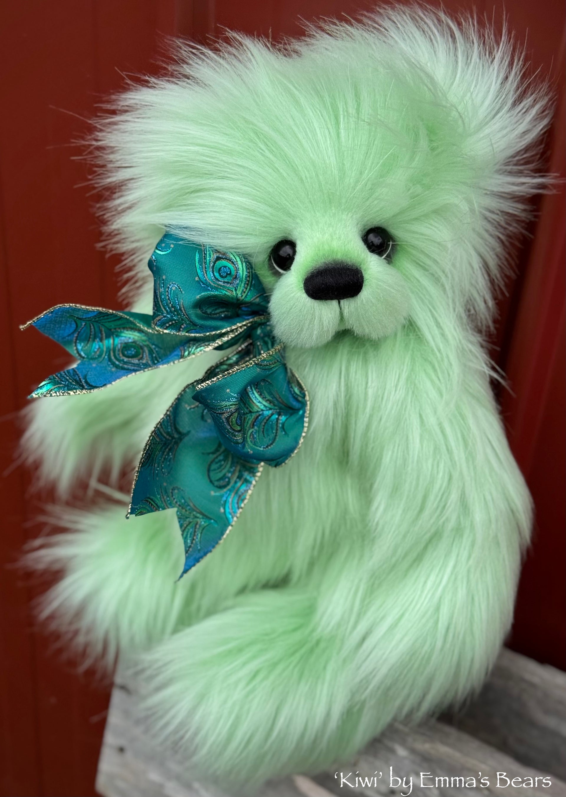 Kiwi - 13.5" Green Faux Fur Artist Bear by Emma's Bears - OOAK