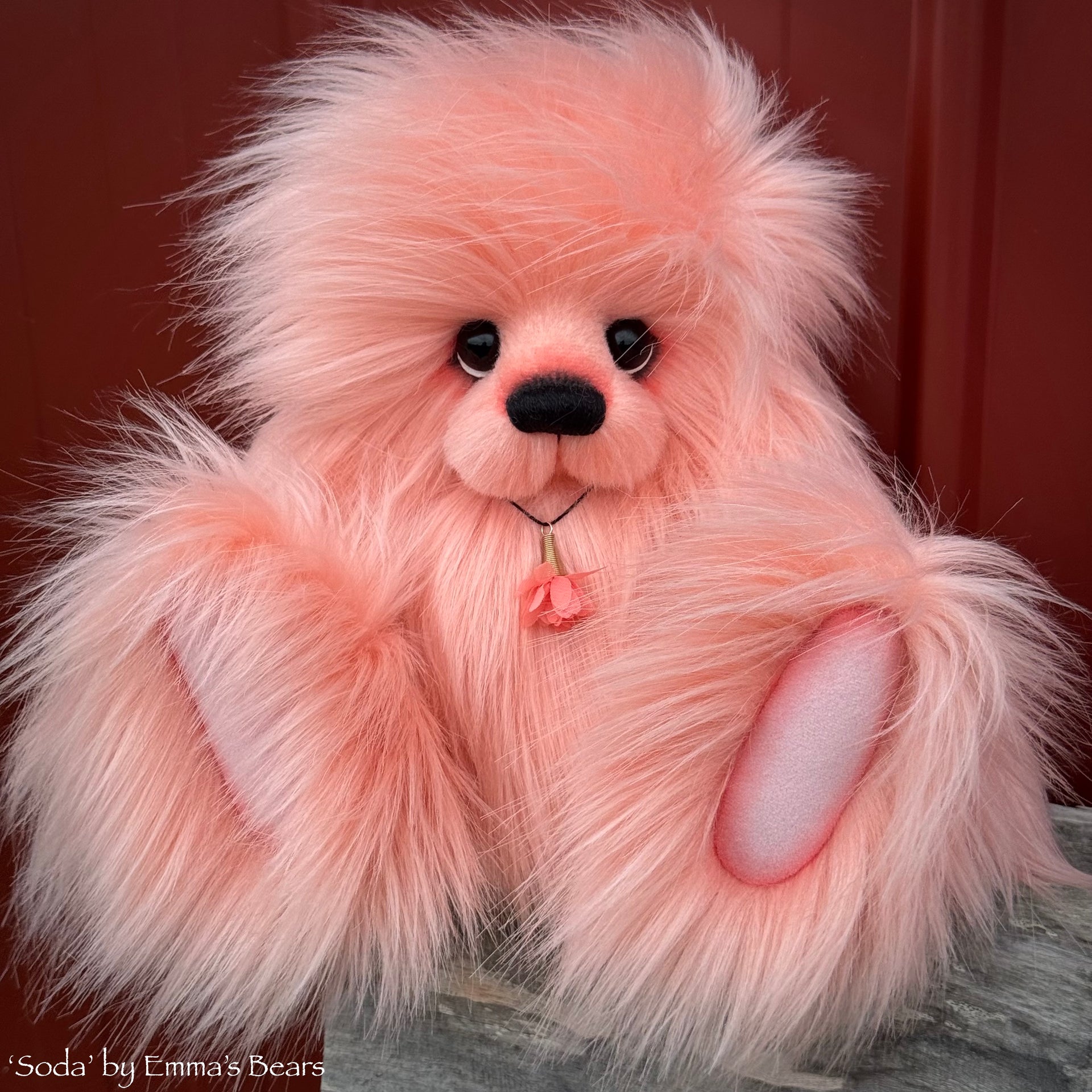 Soda - 13.5" Peach Faux Fur Artist Bear by Emma's Bears - OOAK