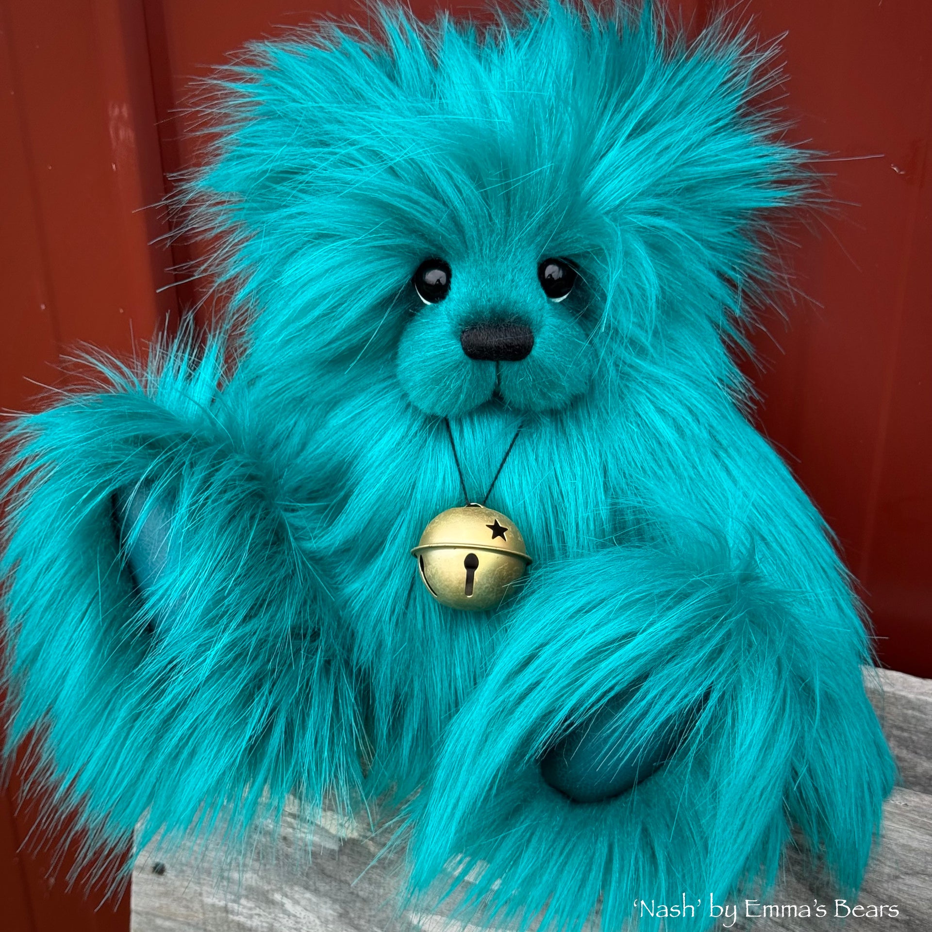 Nash - 13.5" Teal Faux Fur Artist Bear by Emma's Bears - OOAK