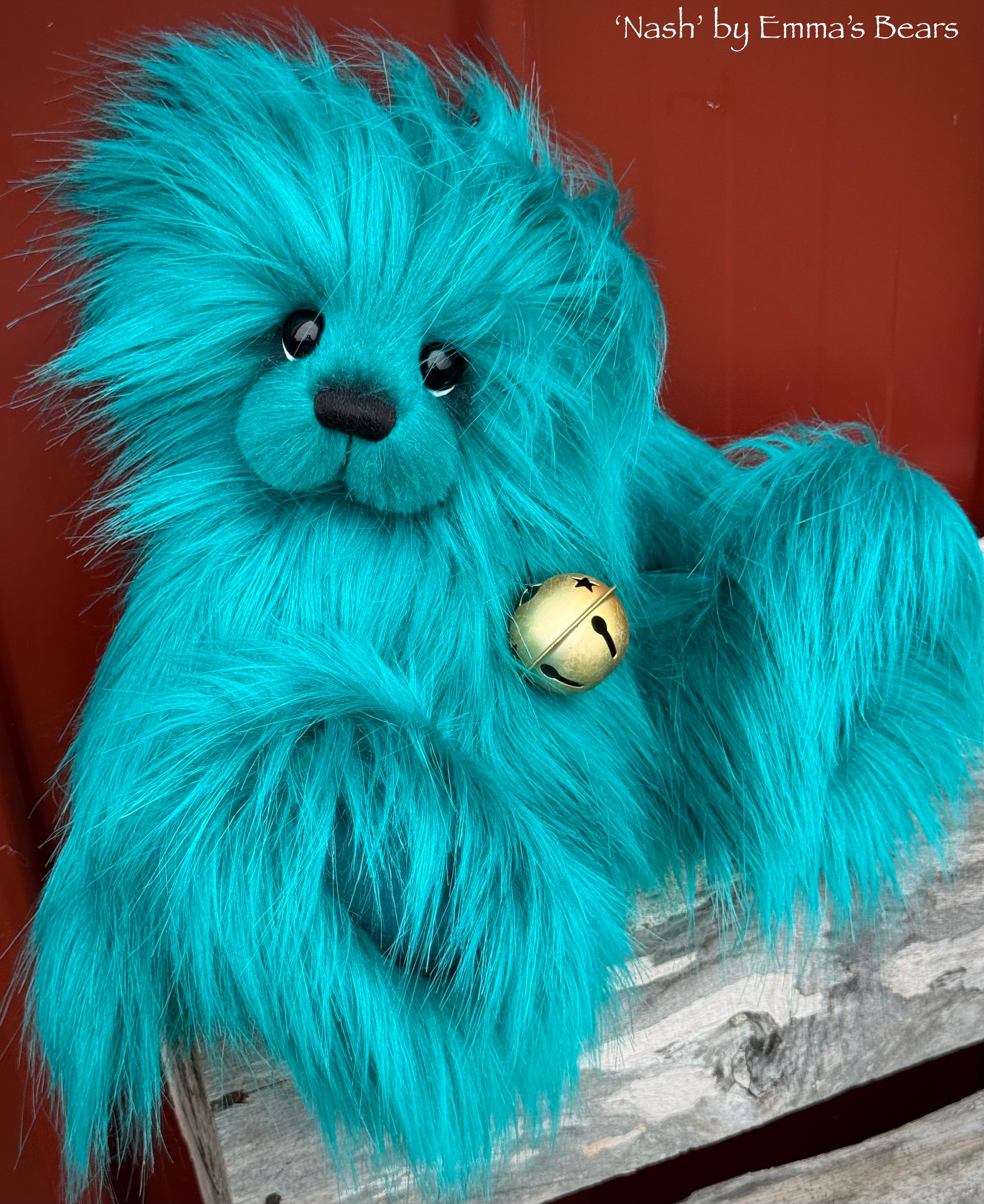 Nash - 13.5" Teal Faux Fur Artist Bear by Emma's Bears - OOAK