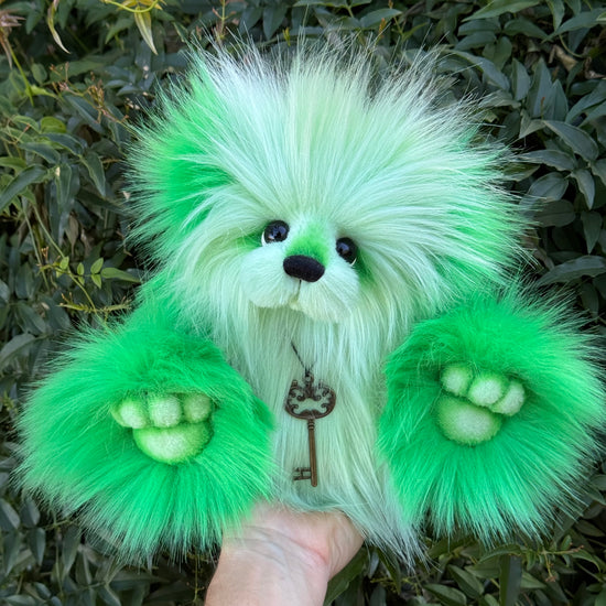 Shamrock - 13" Green Faux Fur Artist Bear by Emma's Bears - OOAK