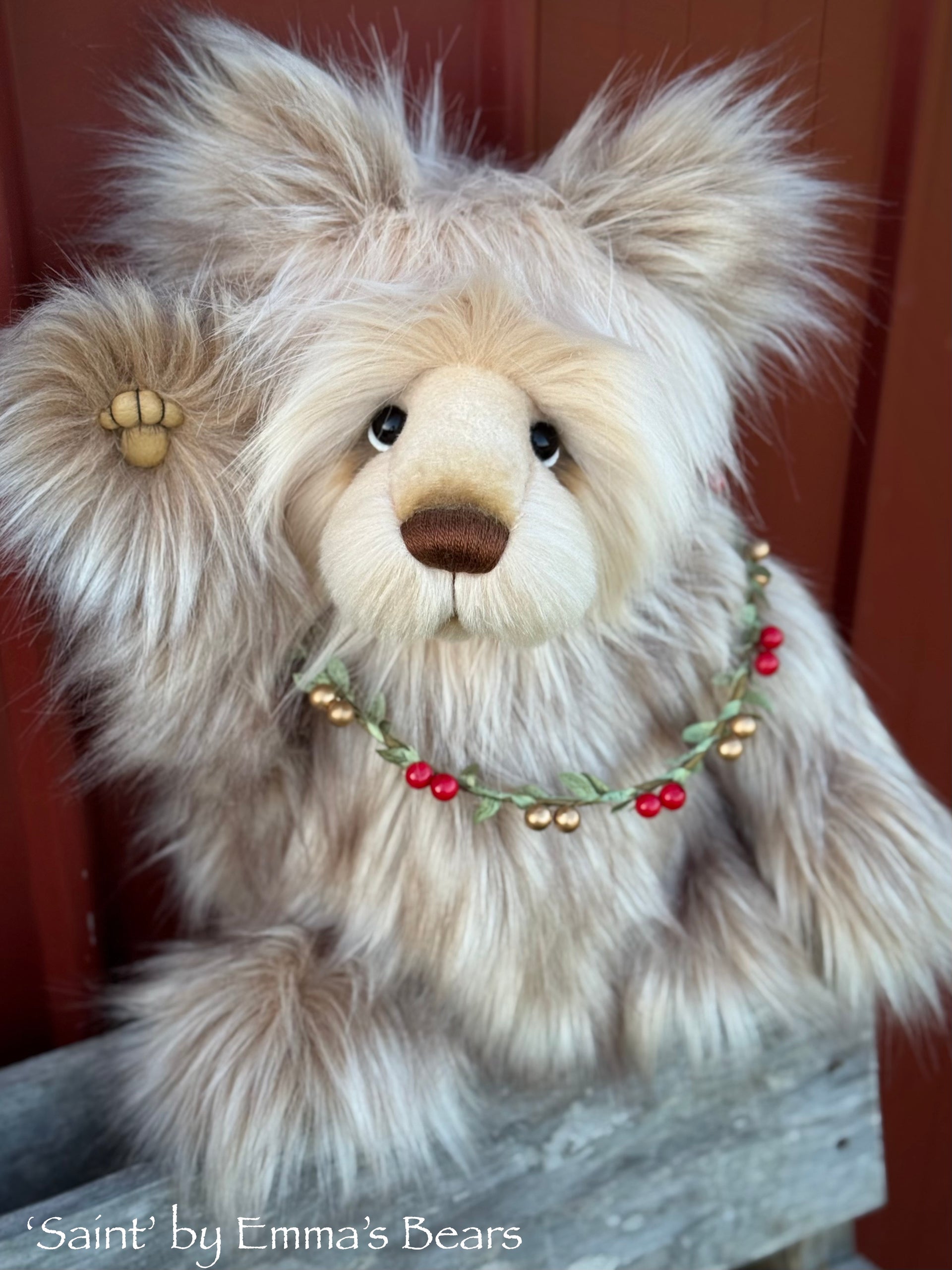 Saint - 16" Faux Fur Christmas Artist Bear by Emmas Bears - OOAK