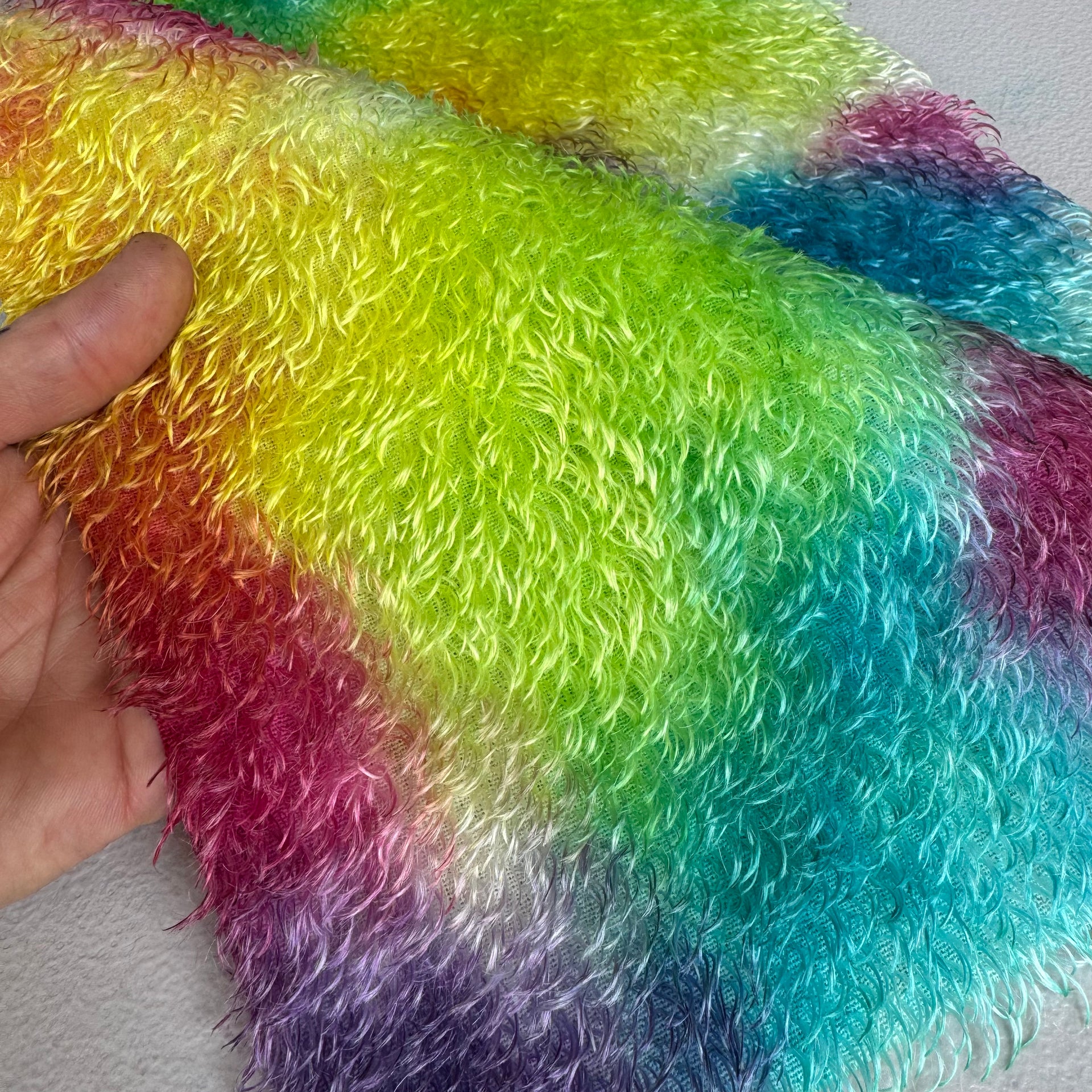 11mm Tufted Semi-Sparse Mohair - Hand Dyed Rainbow Clouds - Fat 1/8m - DEC075