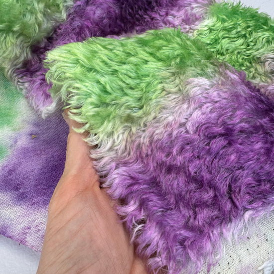 Swirled Mohair/Viscose - Hand Dyed Lime and Grape - Fat 1/4m - SEP043