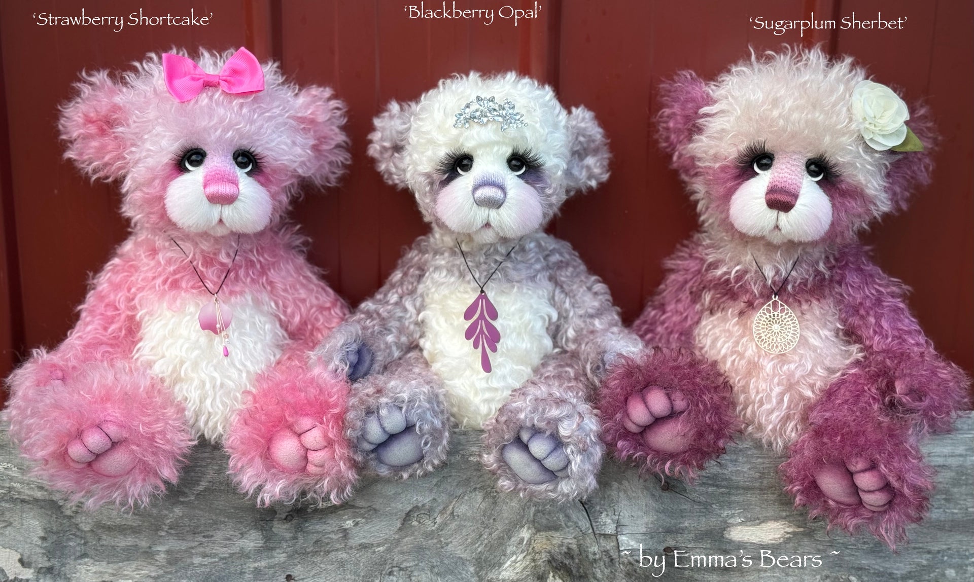 Blackberry Opal - 15" Hand-dyed super curls mohair Artist Bear by Emma's Bears - OOAK