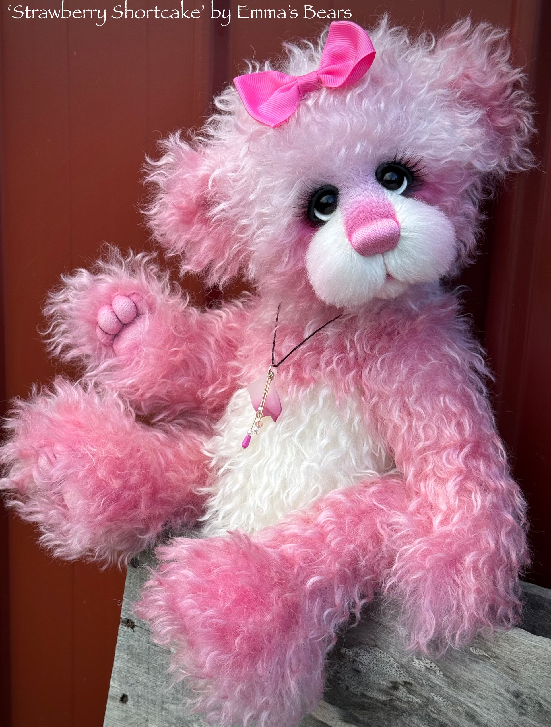 Strawberry Shortcake - 15" Hand-dyed curlylocks mohair Artist Bear by Emma's Bears - OOAK