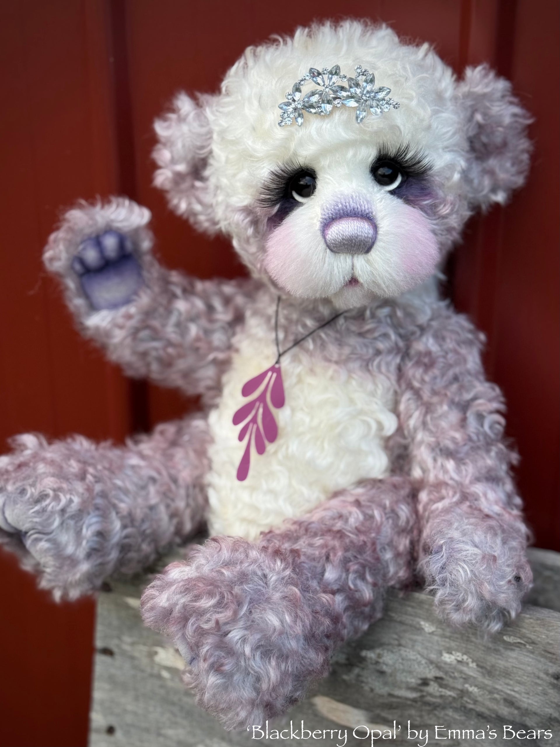 Blackberry Opal - 15" Hand-dyed super curls mohair Artist Bear by Emma's Bears - OOAK