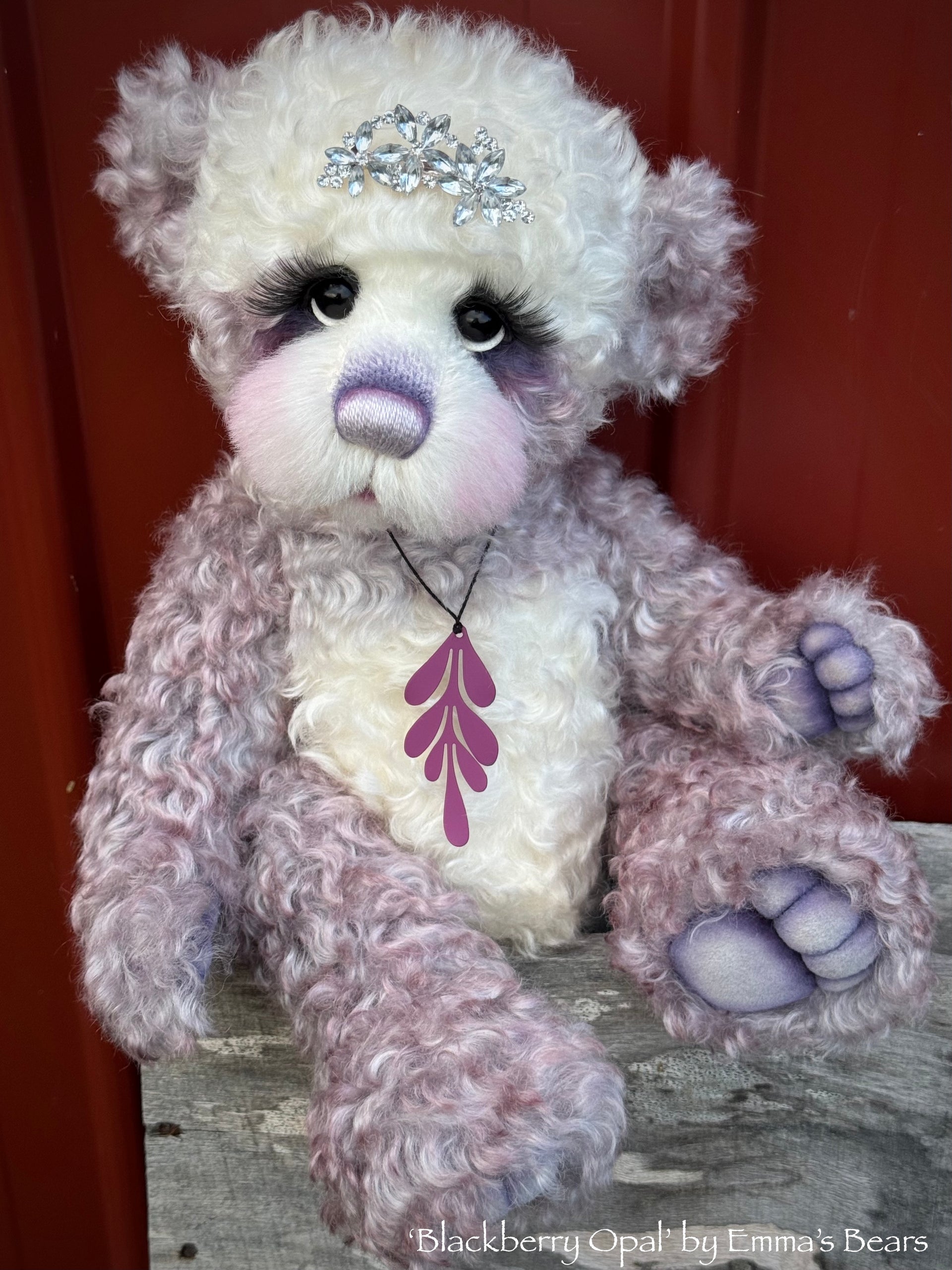 Blackberry Opal - 15" Hand-dyed super curls mohair Artist Bear by Emma's Bears - OOAK