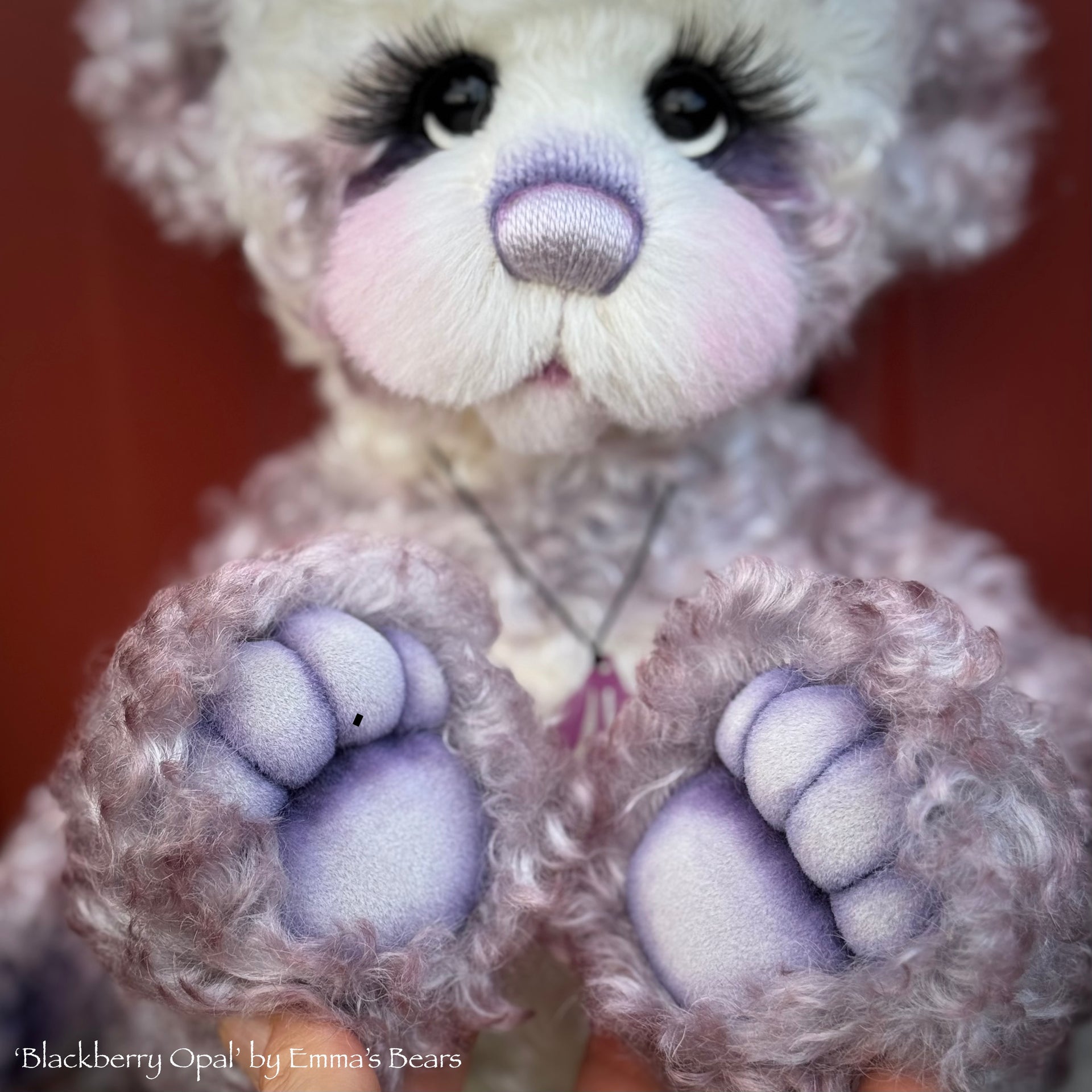 Blackberry Opal - 15" Hand-dyed super curls mohair Artist Bear by Emma's Bears - OOAK