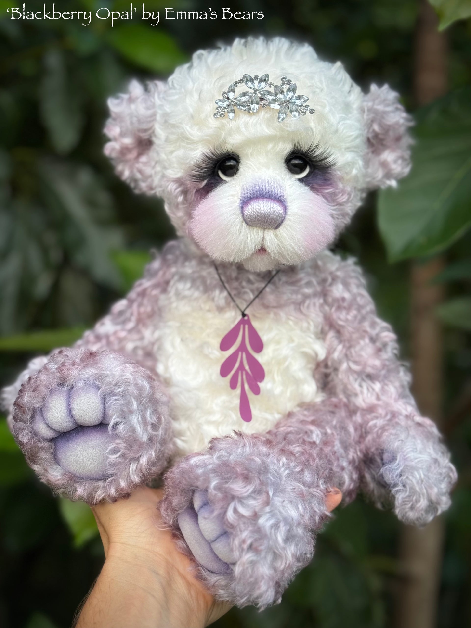 Blackberry Opal - 15" Hand-dyed super curls mohair Artist Bear by Emma's Bears - OOAK