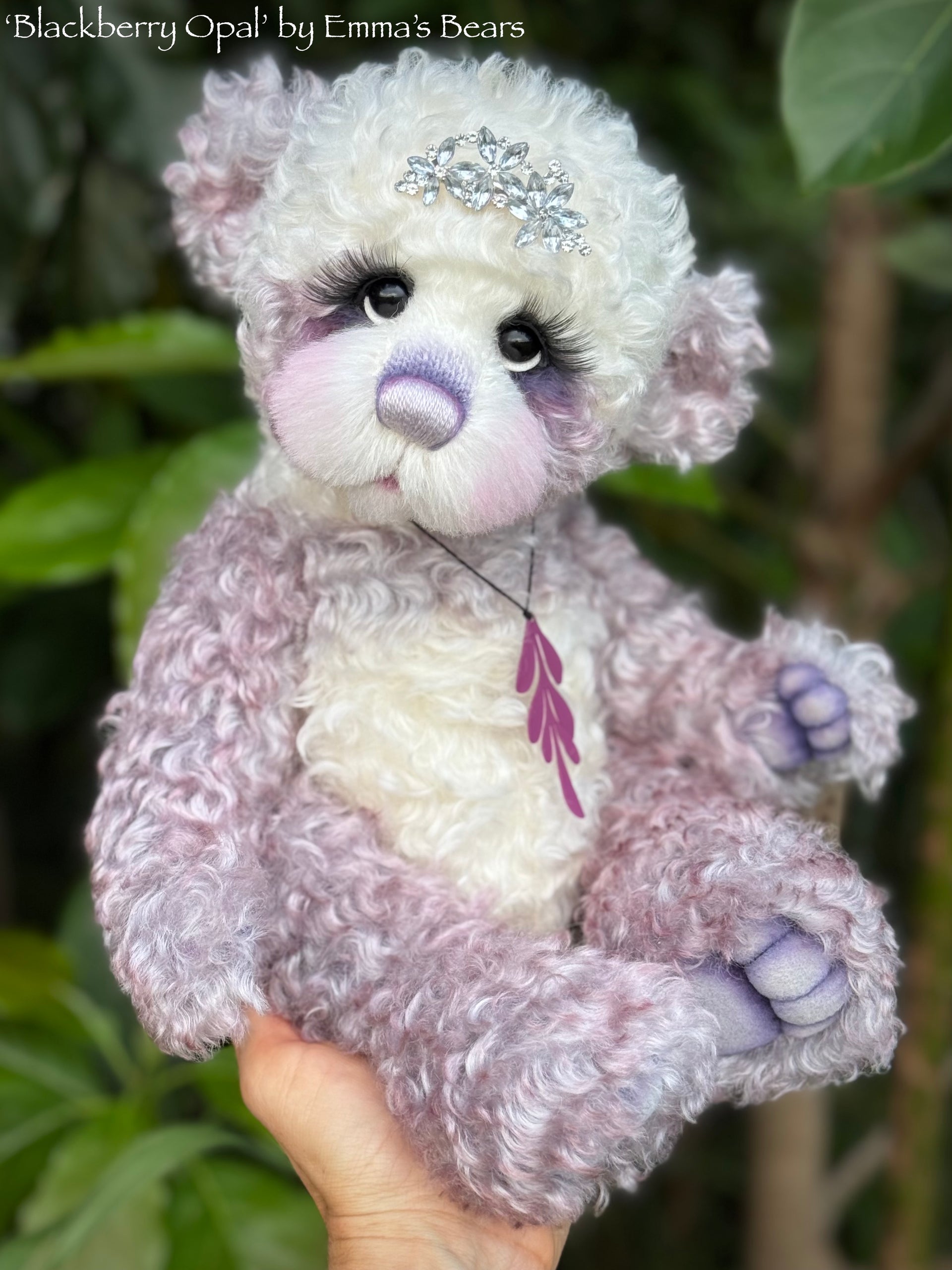 Blackberry Opal - 15" Hand-dyed super curls mohair Artist Bear by Emma's Bears - OOAK