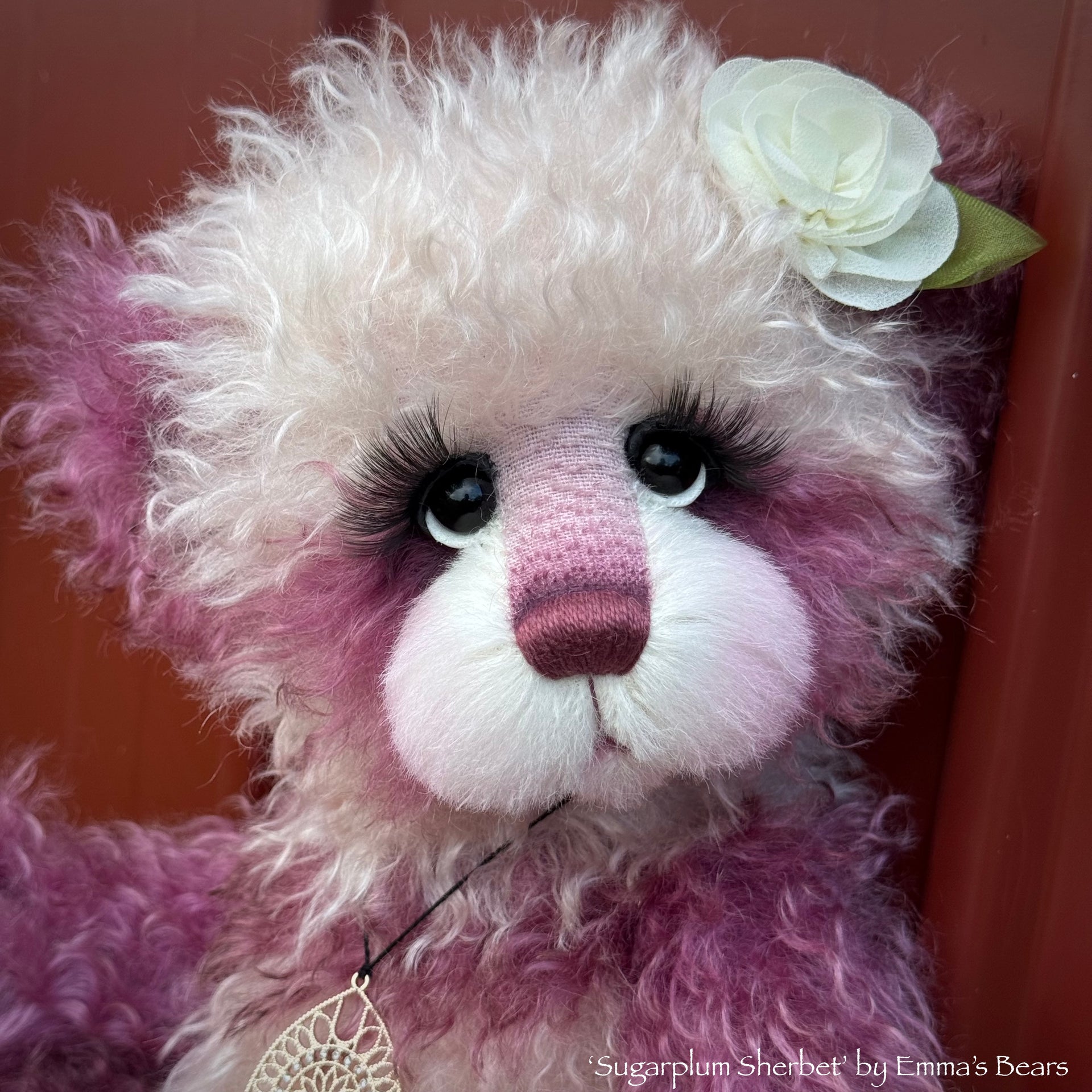 Sugarplum Sherbet - 15" Hand-dyed curlylocks mohair Artist Bear by Emma's Bears - OOAK