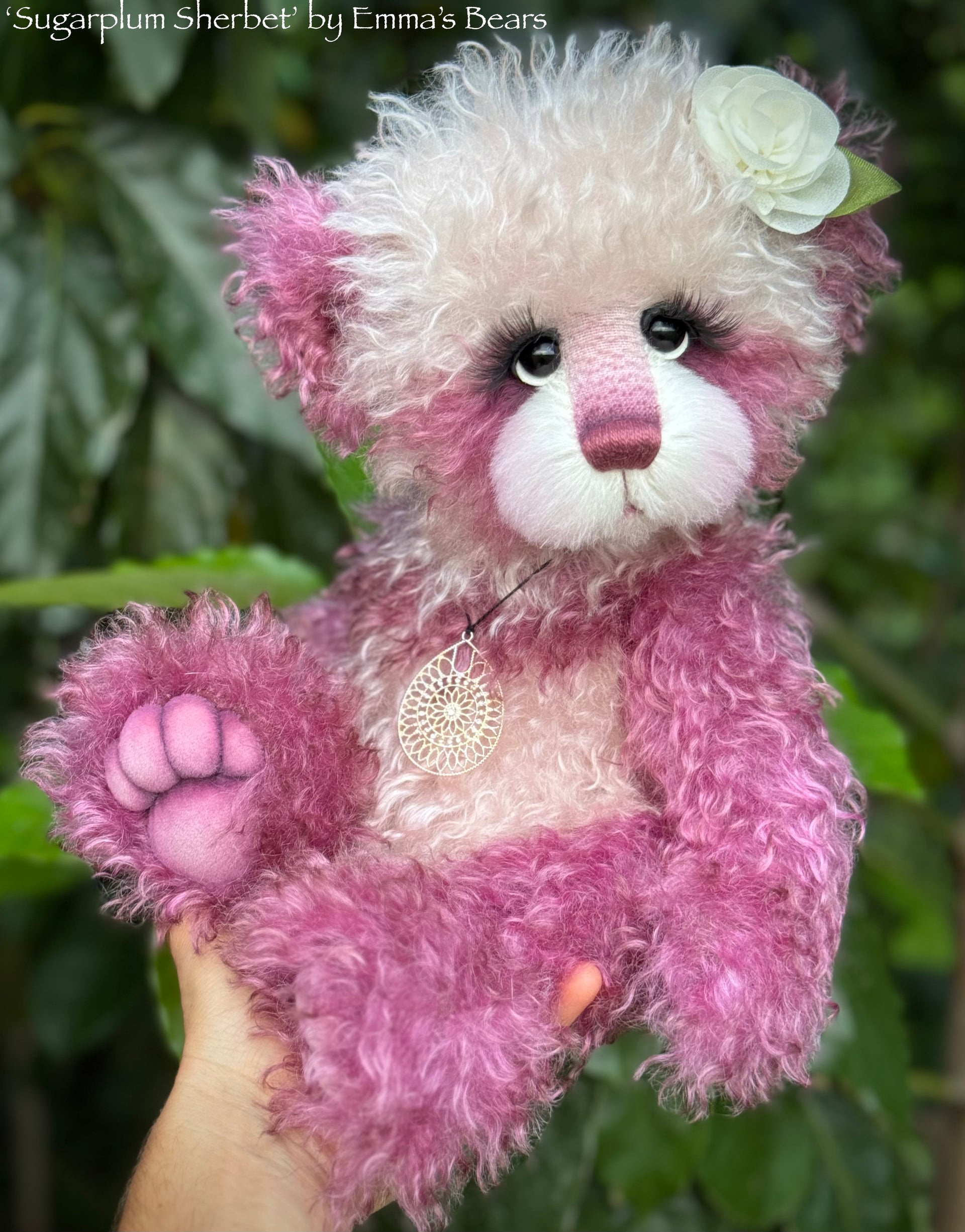 Sugarplum Sherbet - 15" Hand-dyed curlylocks mohair Artist Bear by Emma's Bears - OOAK