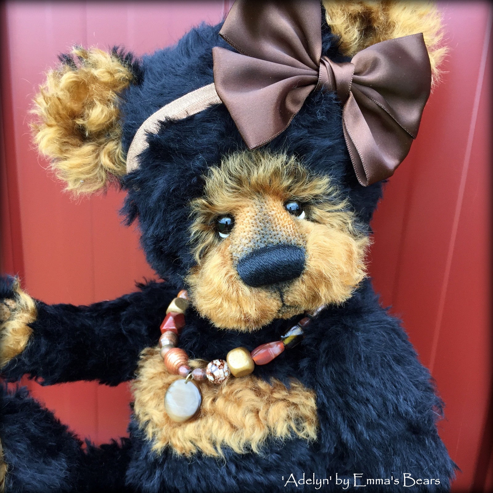 Adelyn - 20IN black and copper mohair bear by Emmas Bears - OOAK