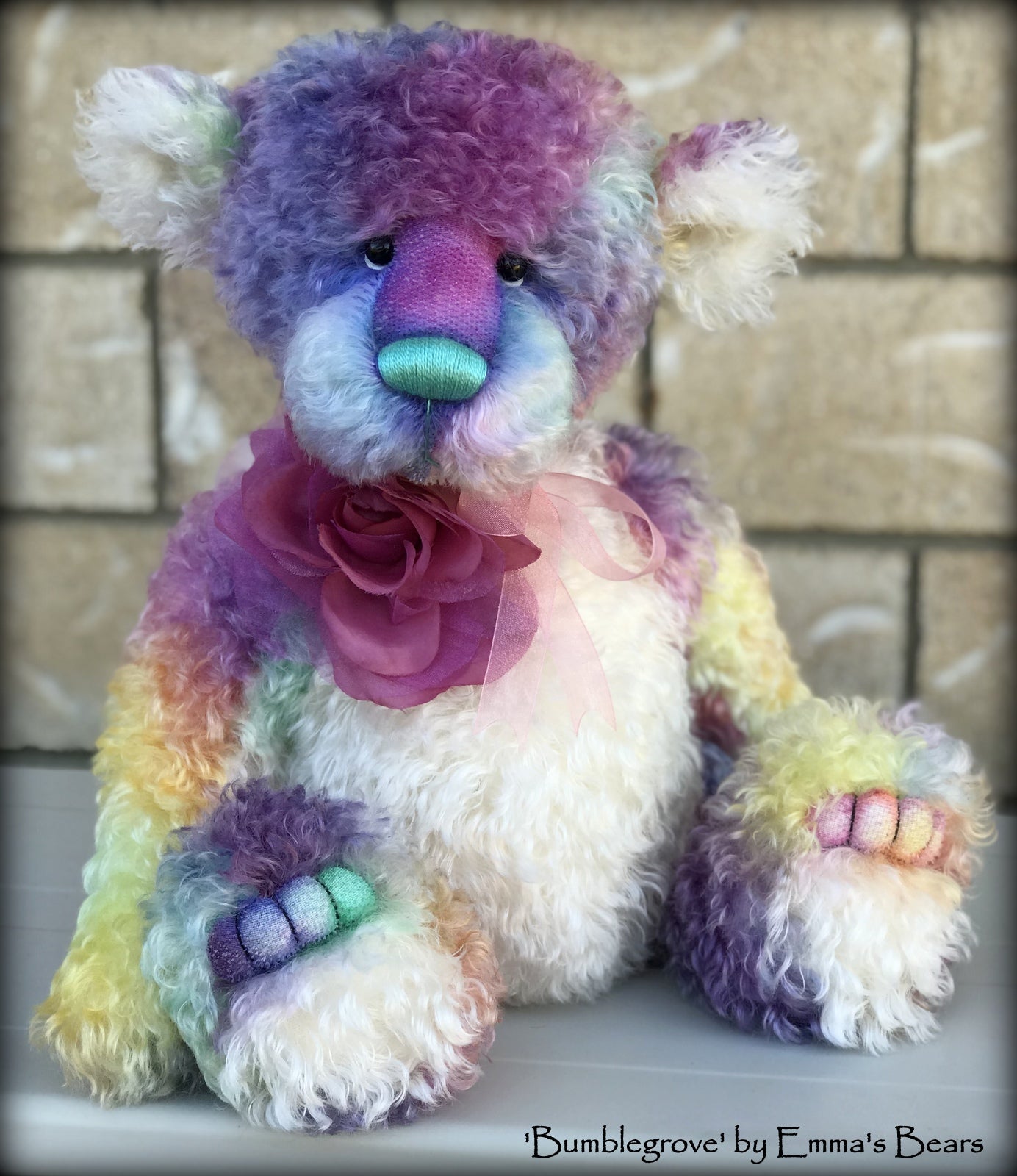 Bumblegrove - 17" Rainbow Kid Mohair Artist Bear by Emma's Bears - OOAK