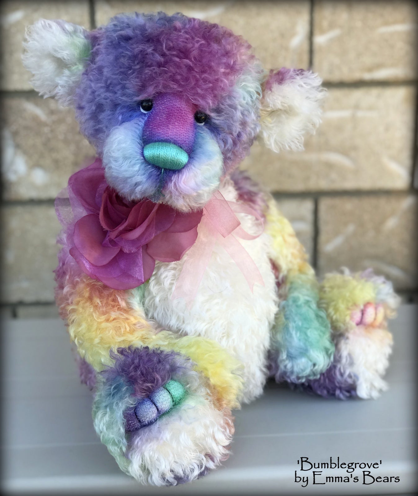 Bumblegrove - 17" Rainbow Kid Mohair Artist Bear by Emma's Bears - OOAK