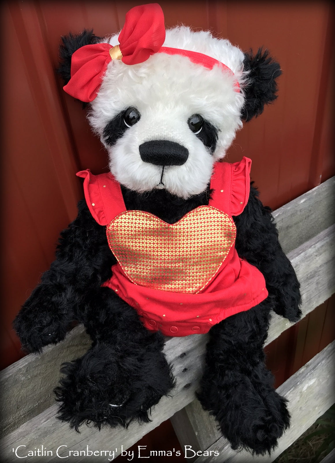 Caitlin Cranberry - 18" KID MOHAIR Artist toddler style Panda Bear by Emma's Bears - OOAK