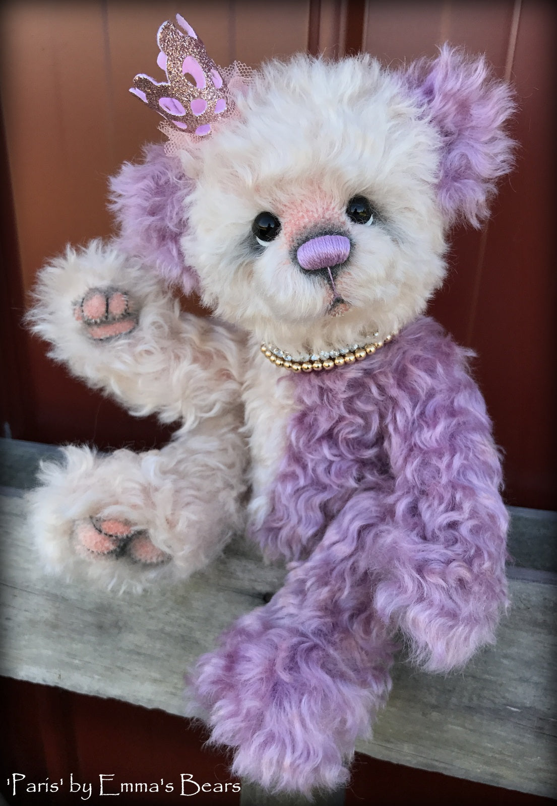 Paris- 12" hand dyed super curls mohair artist bear by Emma's Bears  - OOAK