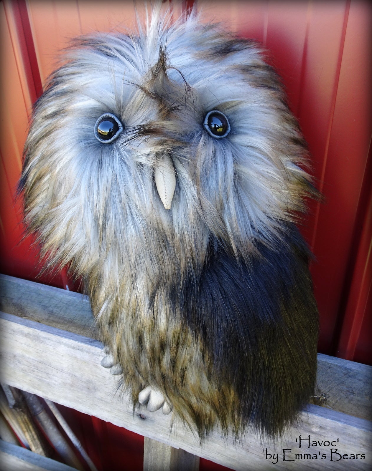 Havoc - 14in faux fur Artist OWL Bear by Emmas Bears - OOAK