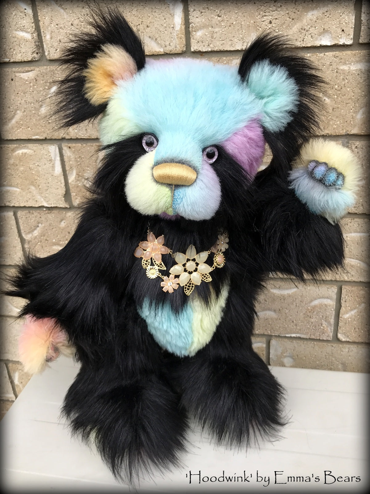 Hoodwink - 19" rainbow alpaca and faux fur artist bear by Emma's Bears  - OOAK