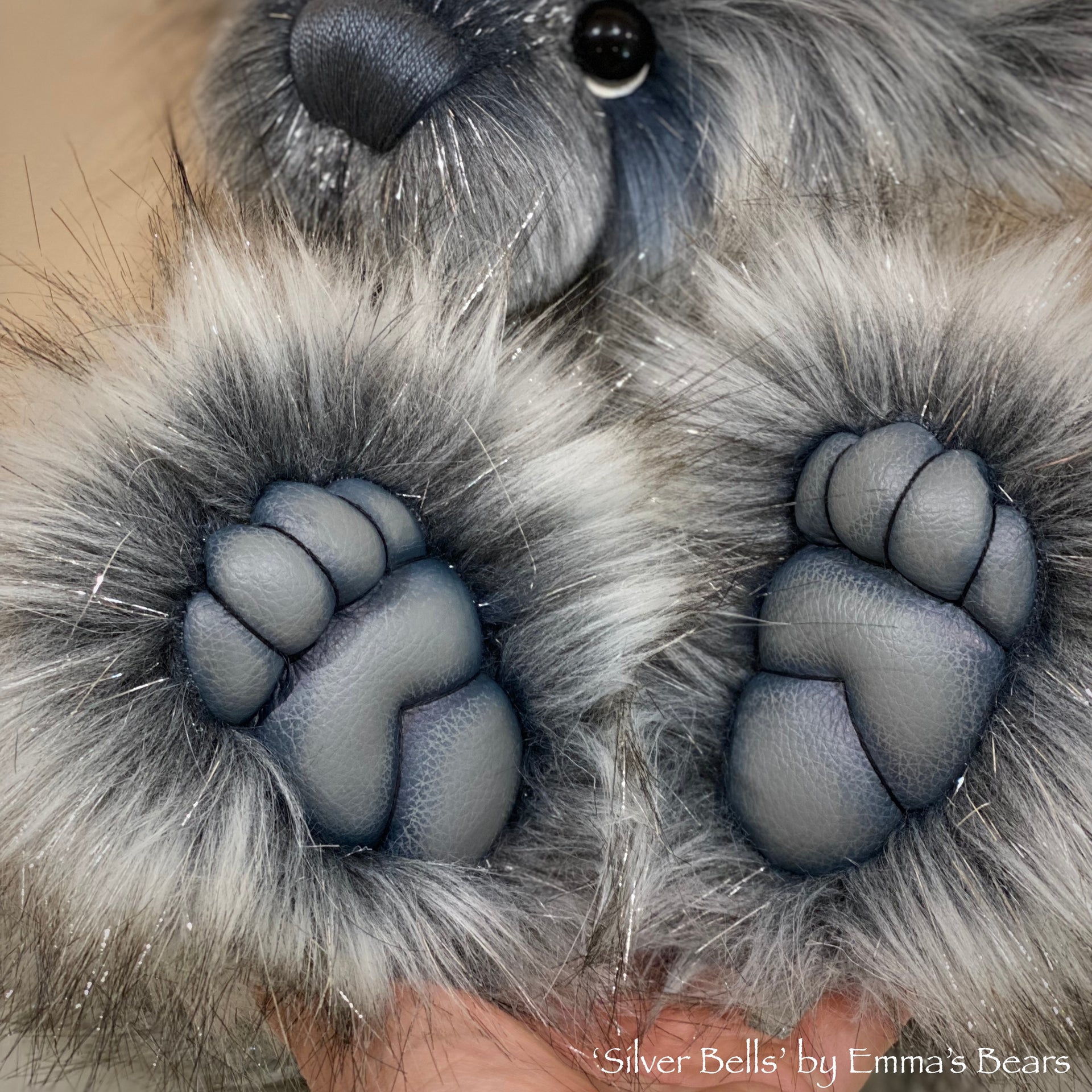 'Silver Bells' - 22" Christmas 2021 Faux Fur Artist Baby Bear by Emma's Bears - OOAK