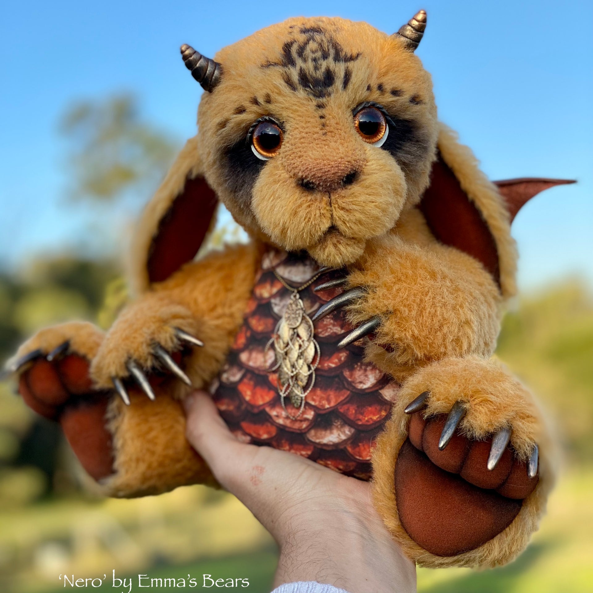 Nero - 15" alpaca Artist Baby Dragon by Emmas Bears - OOAK