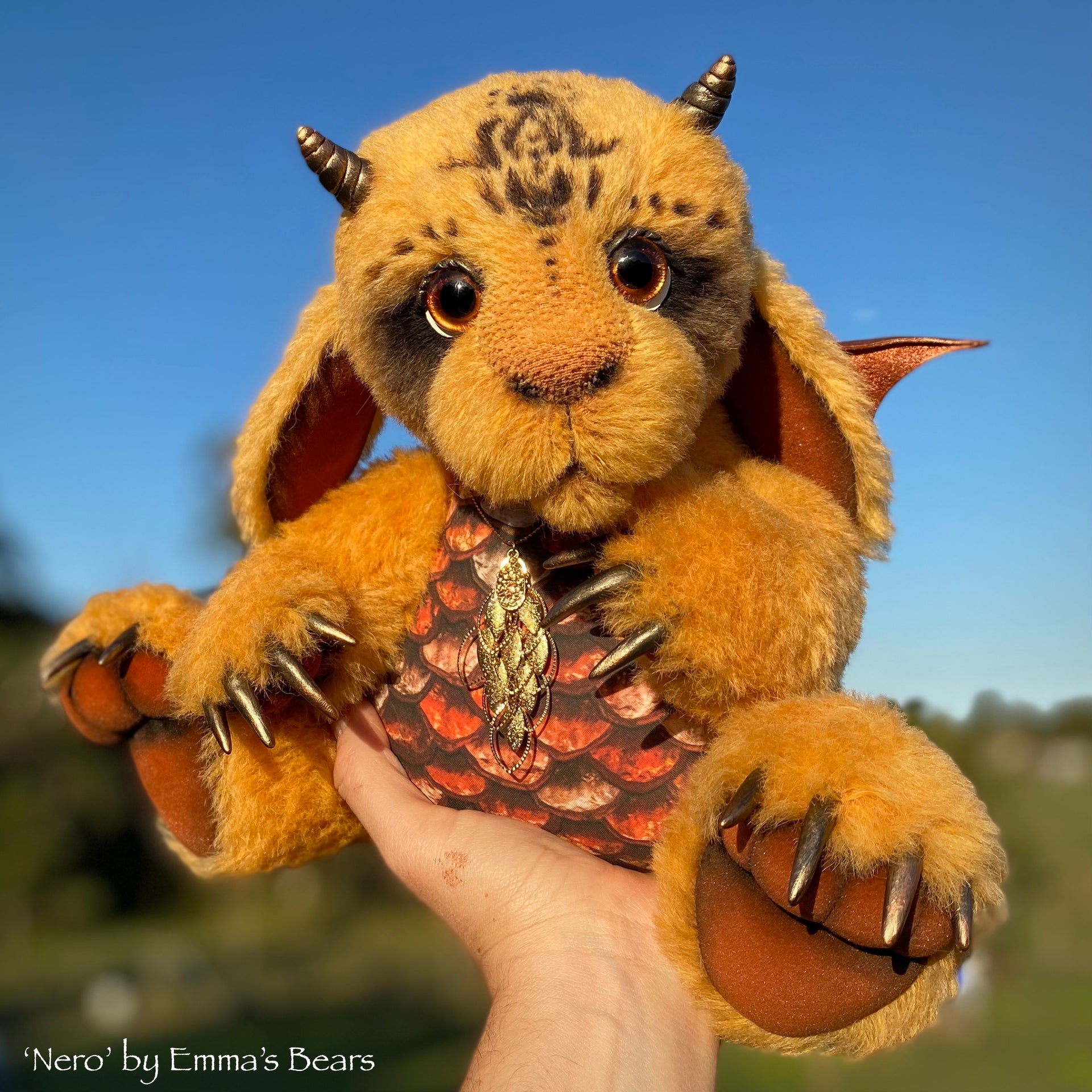 Nero - 15" alpaca Artist Baby Dragon by Emmas Bears - OOAK