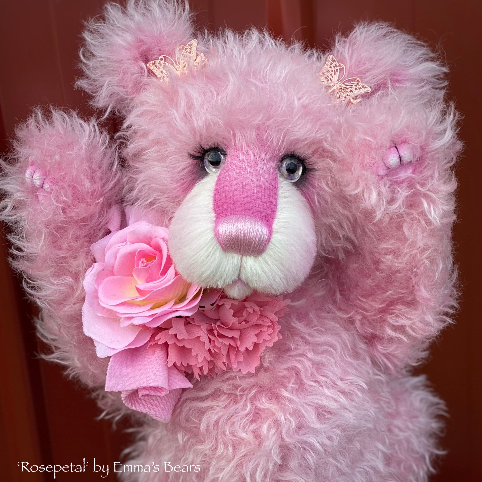 Rosepetal - 17" hand-dyed mohair bear by Emmas Bears - OOAK