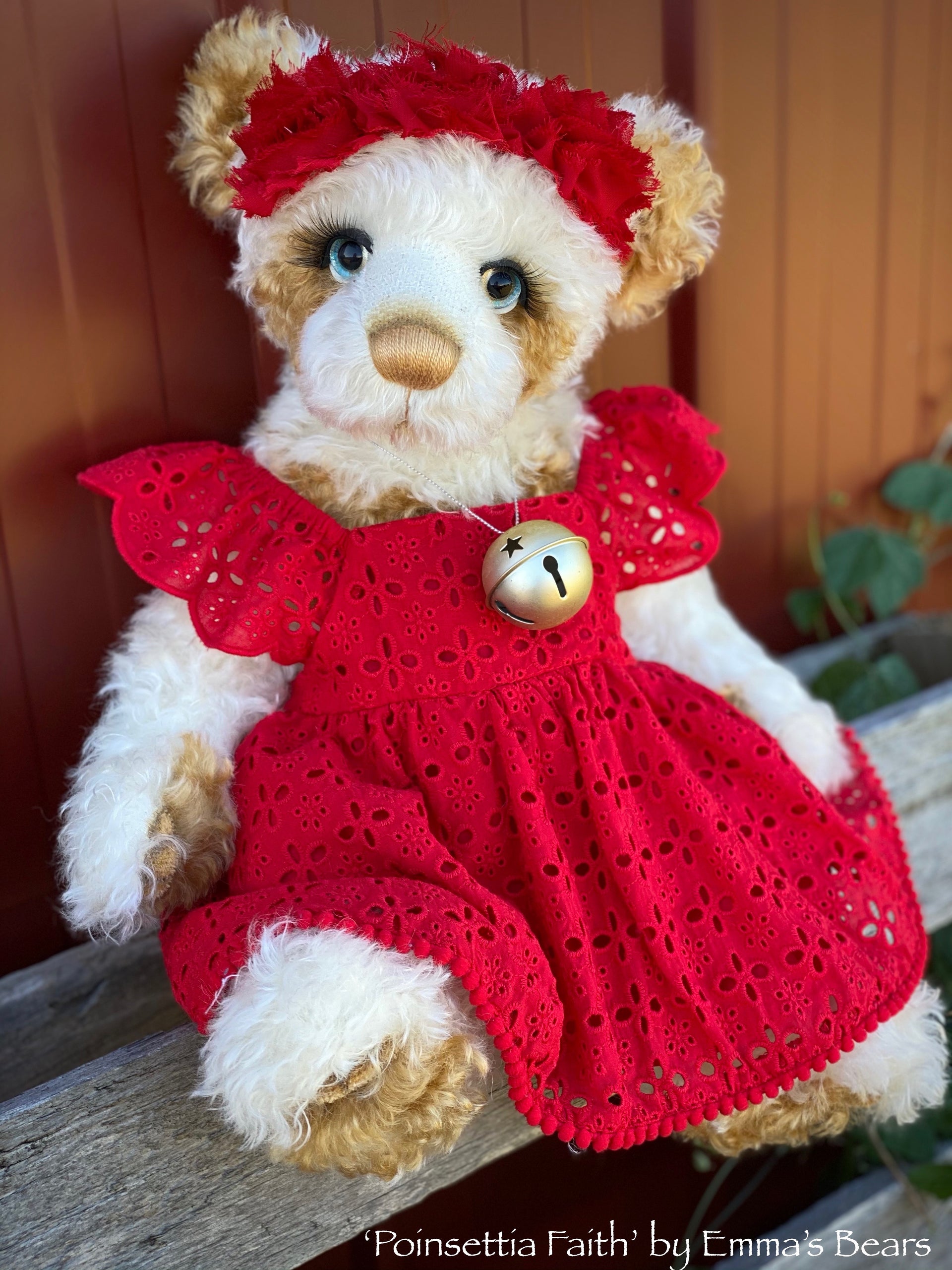 Poinsettia Faith - 18" Christmas 2020 MOHAIR Artist toddler style Bear by Emma's Bears - OOAK