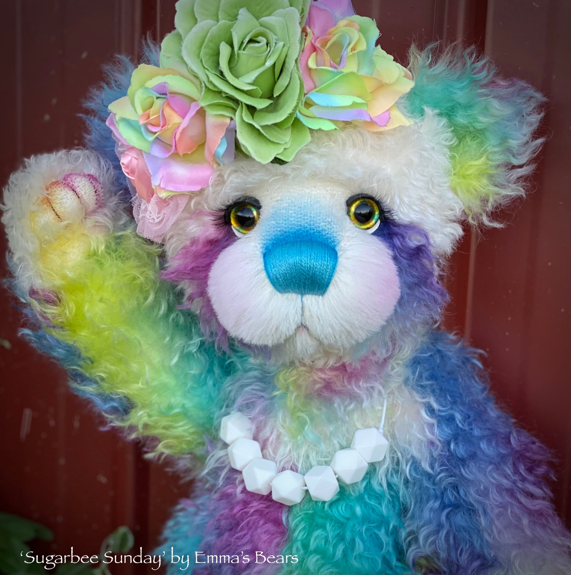 Sugarbee Sunday - 20" Hand-Dyed Rainbow mohair Artist Bear by Emma's Bears - OOAK