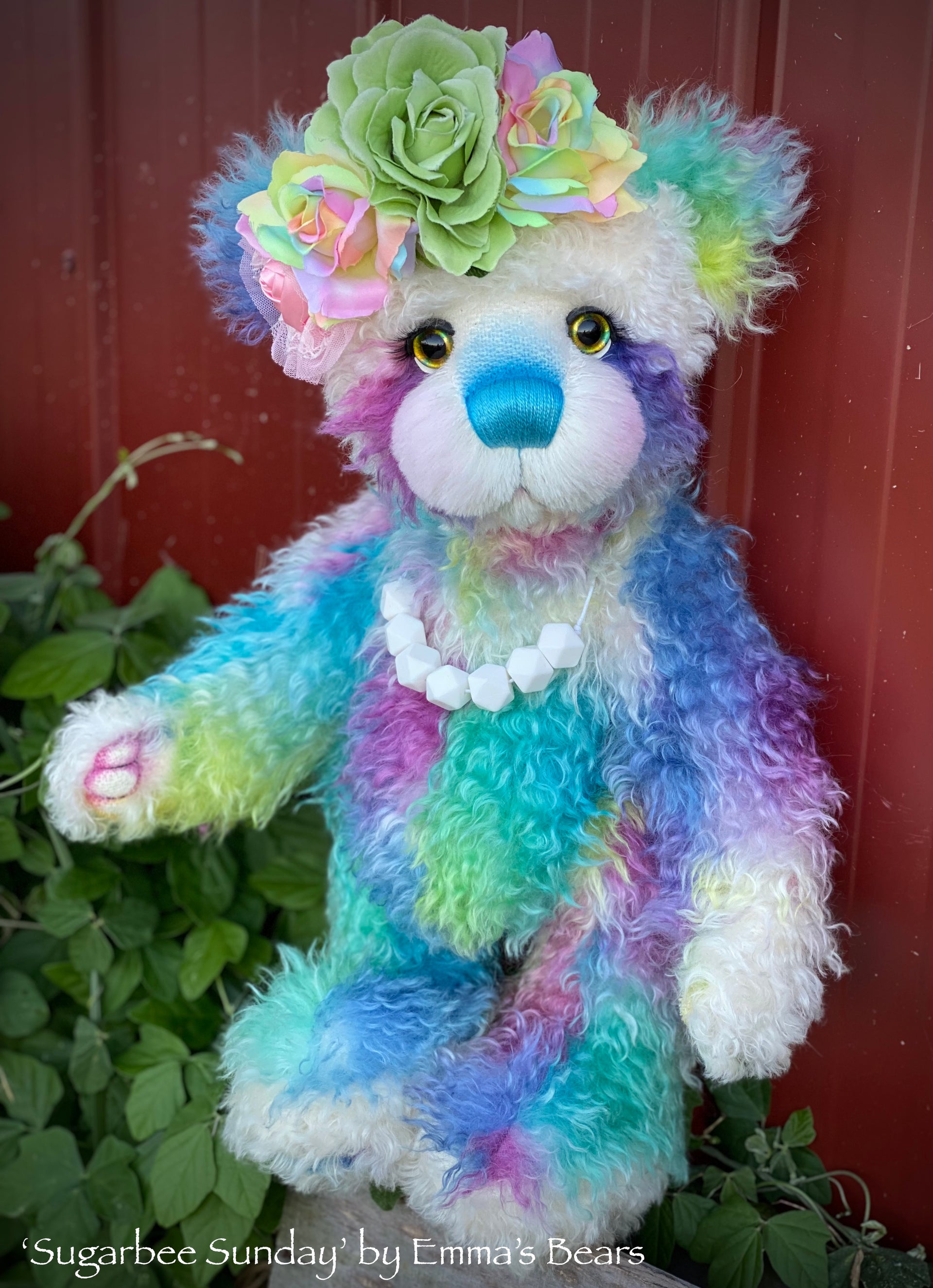 Sugarbee Sunday - 20" Hand-Dyed Rainbow mohair Artist Bear by Emma's Bears - OOAK