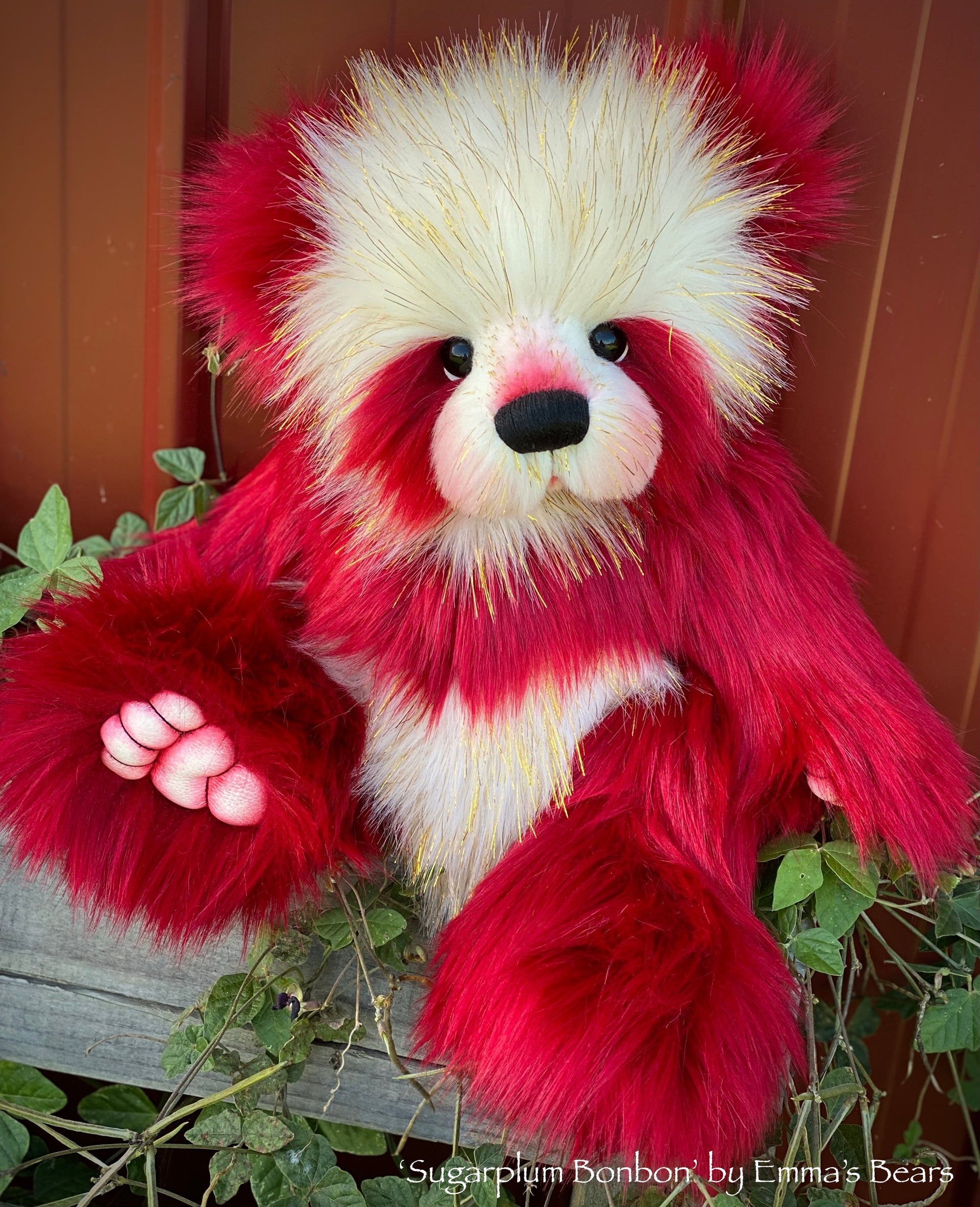 Sugarplum Bonbon - 18" Faux Fur Christmas Panda Bear by Emma's Bears - OOAK