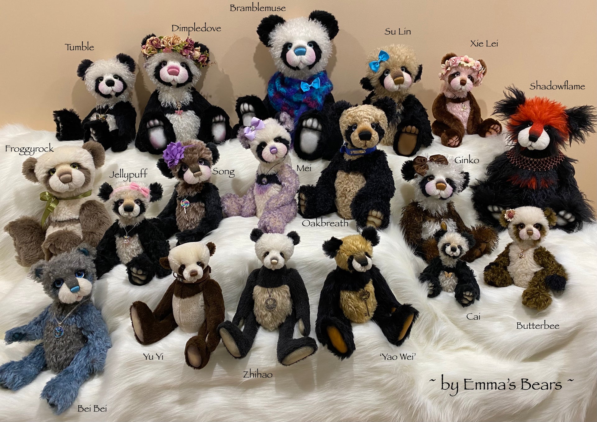 Song - 16" mohair artist panda bear by Emma's Bears  - OOAK