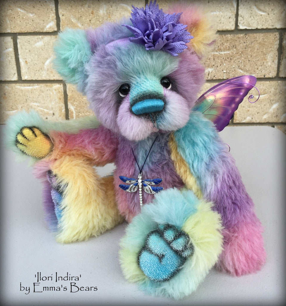 Ilori Indira - 16" hand dyed rainbow alpaca fairy bear  - OOAK by Emma's Bears