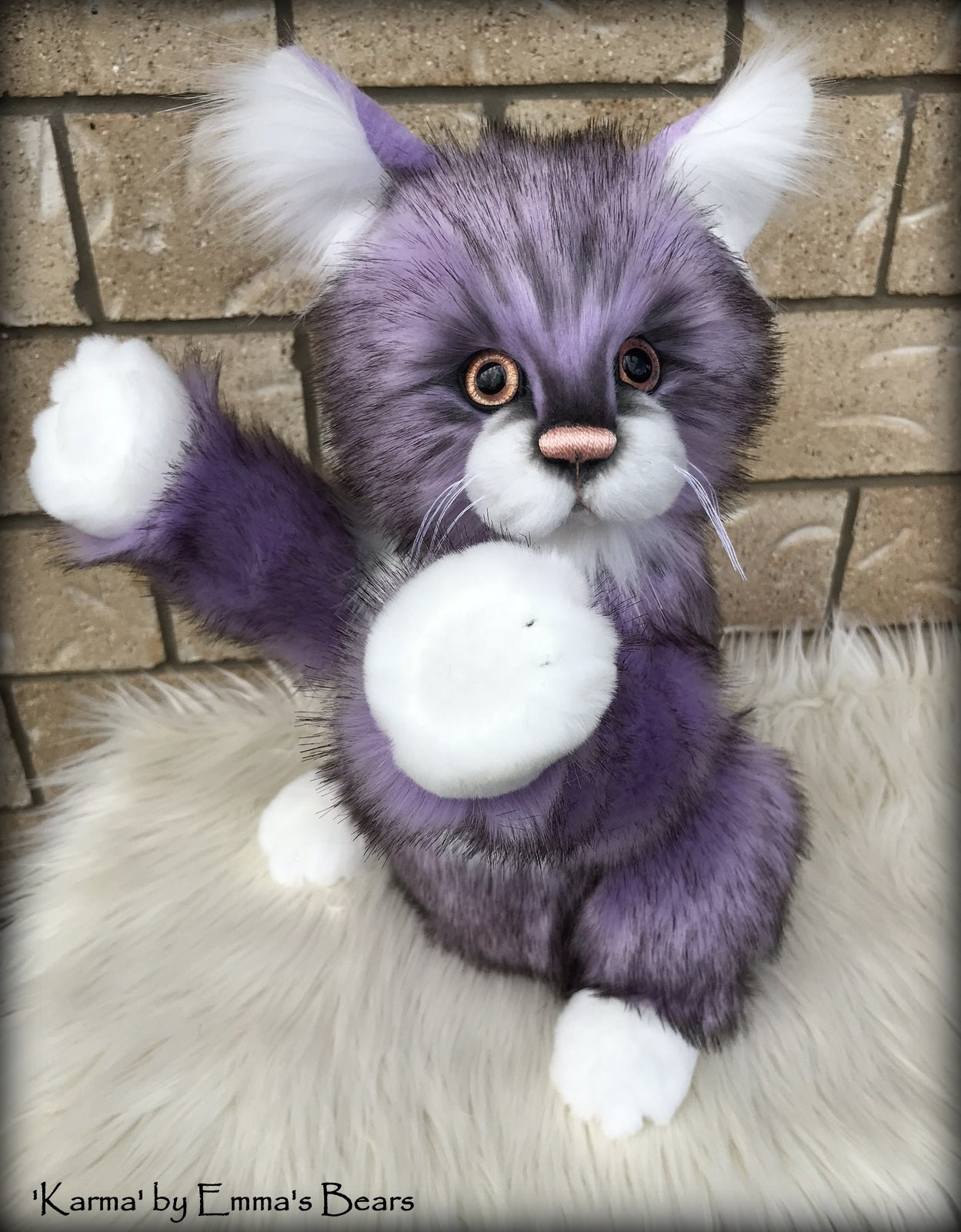Karma - 13" soft sculpture faux fur cat by Emmas Bears - OOAK