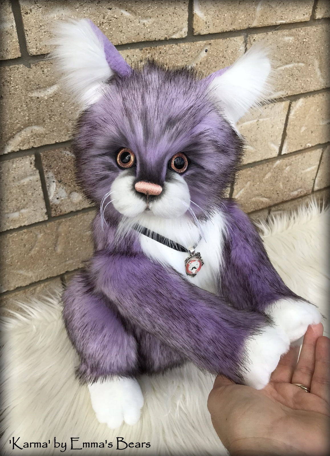 Karma - 13" soft sculpture faux fur cat by Emmas Bears - OOAK