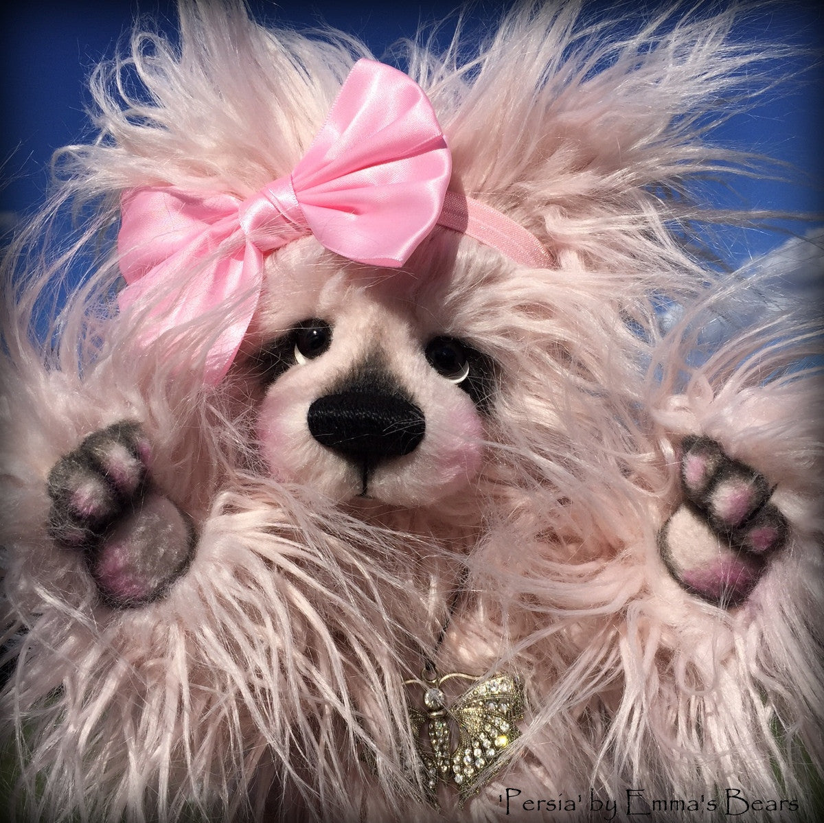 Persia - 16IN fluffy pink faux fur artist bear by Emmas Bears - OOAK