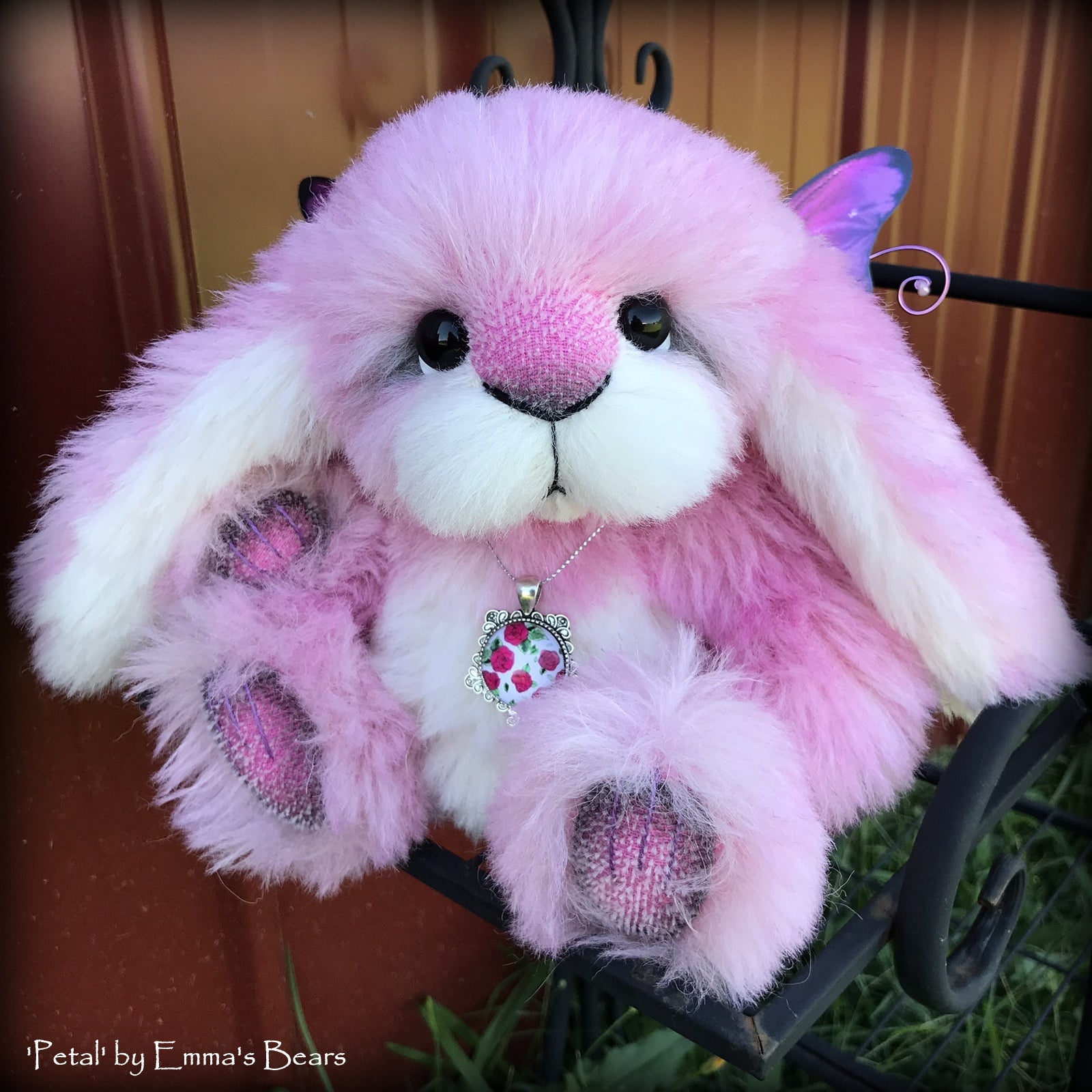 Petal - 9" Hand dyed alpaca artist Easter Bunny by Emma's Bears - OOAK