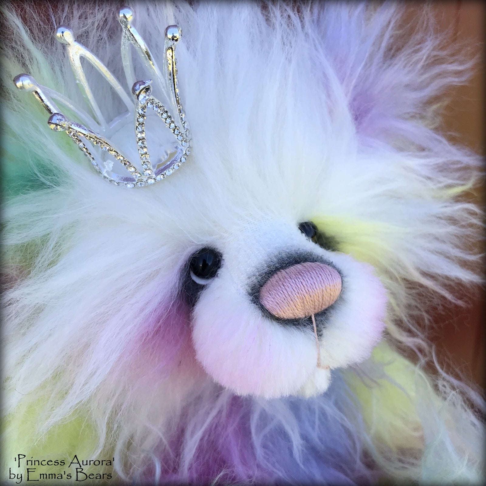 Princess Aurora - 13" hand-dyed rainbow mohair Artist Bear by Emma's Bears - OOAK