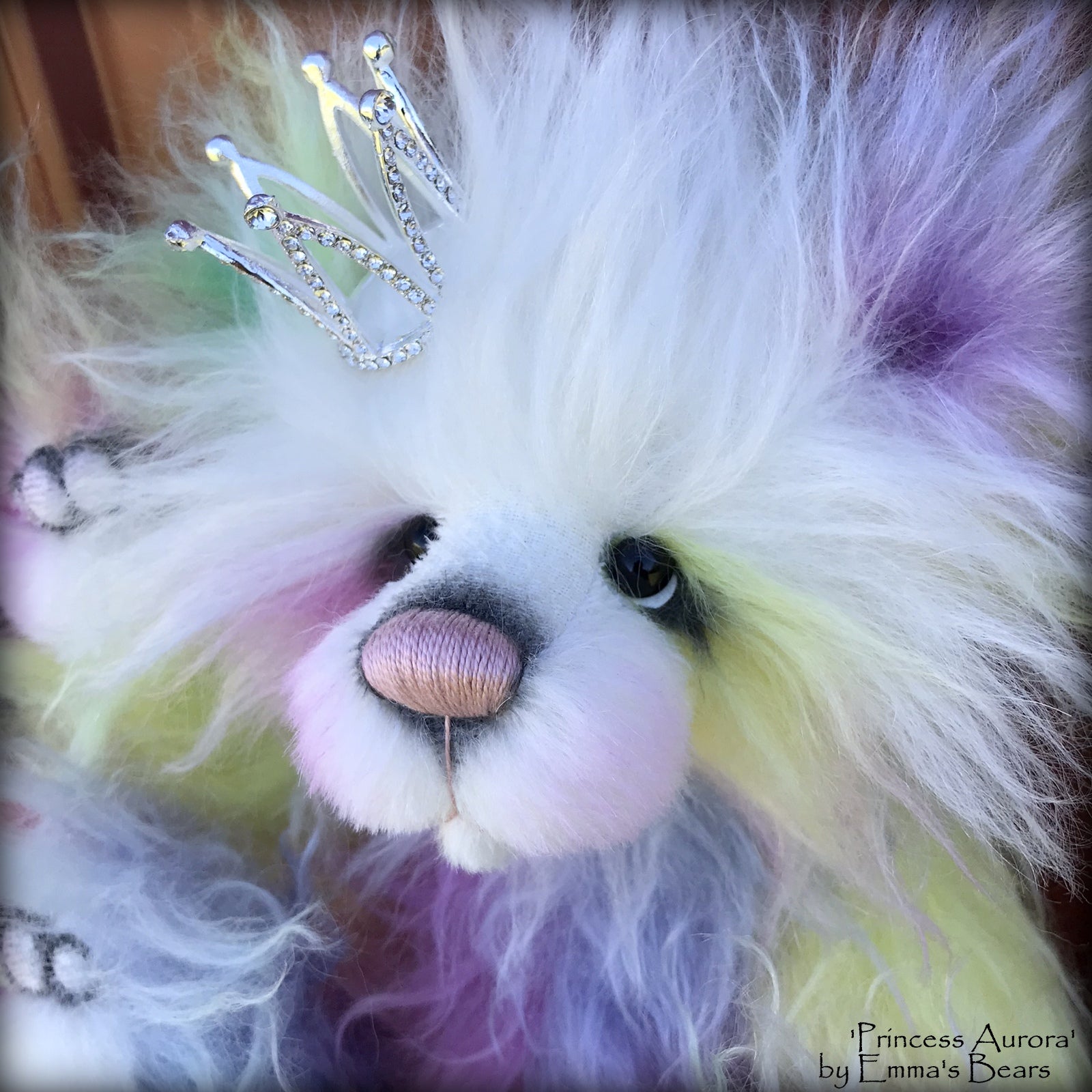 Princess Aurora - 13" hand-dyed rainbow mohair Artist Bear by Emma's Bears - OOAK