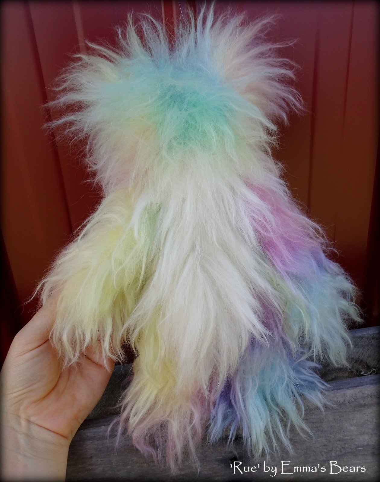 Rue - 11" rainbow long pile mohair bear by Emmas Bears - OOAK