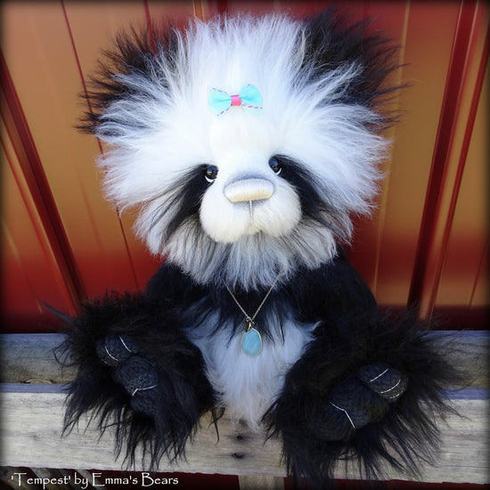 Tempest - 16" extremely longpile mohair artist panda bear  - OOAK by Emma's Bears