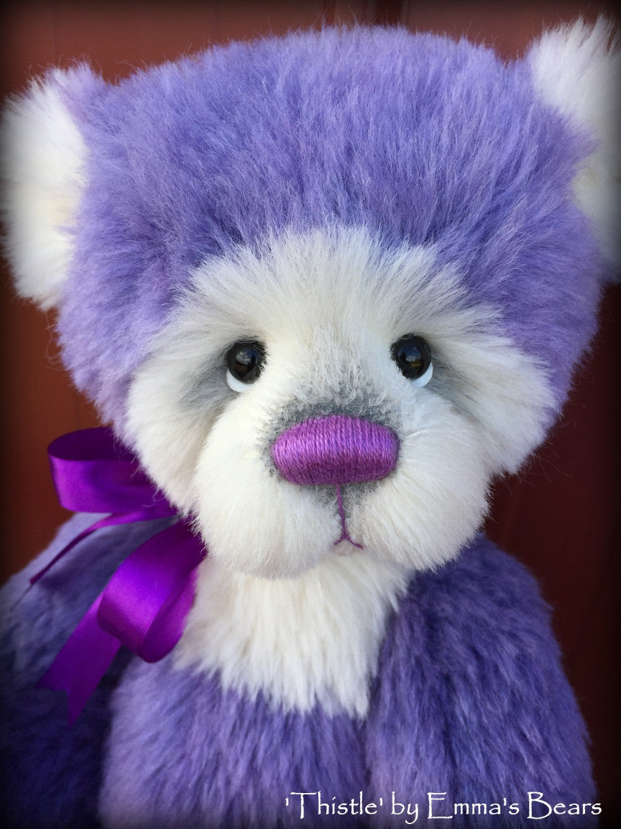 Thistle - 16IN hand dyed purple alpaca artist bear by Emmas Bears - OOAK