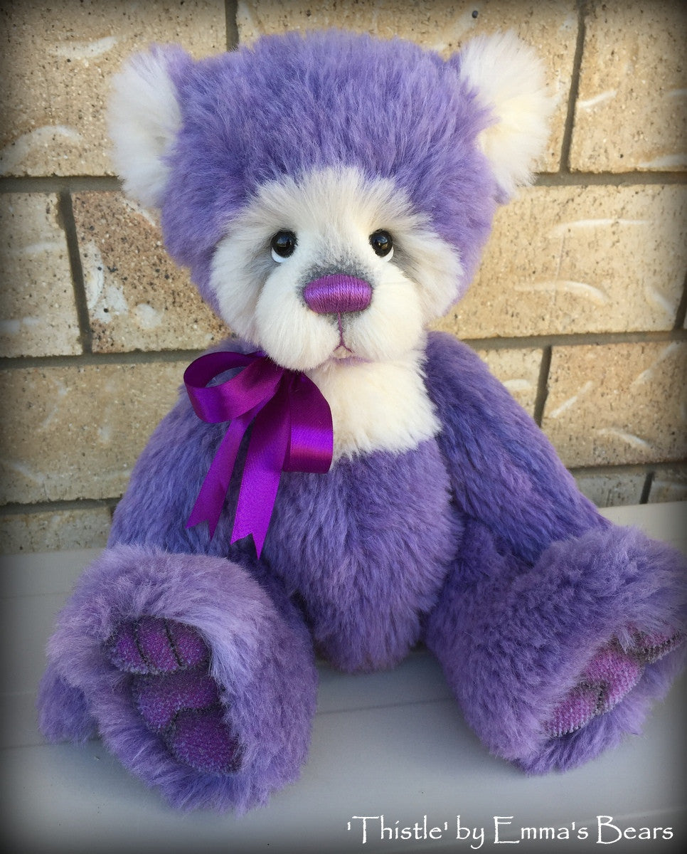 Thistle - 16IN hand dyed purple alpaca artist bear by Emmas Bears - OOAK