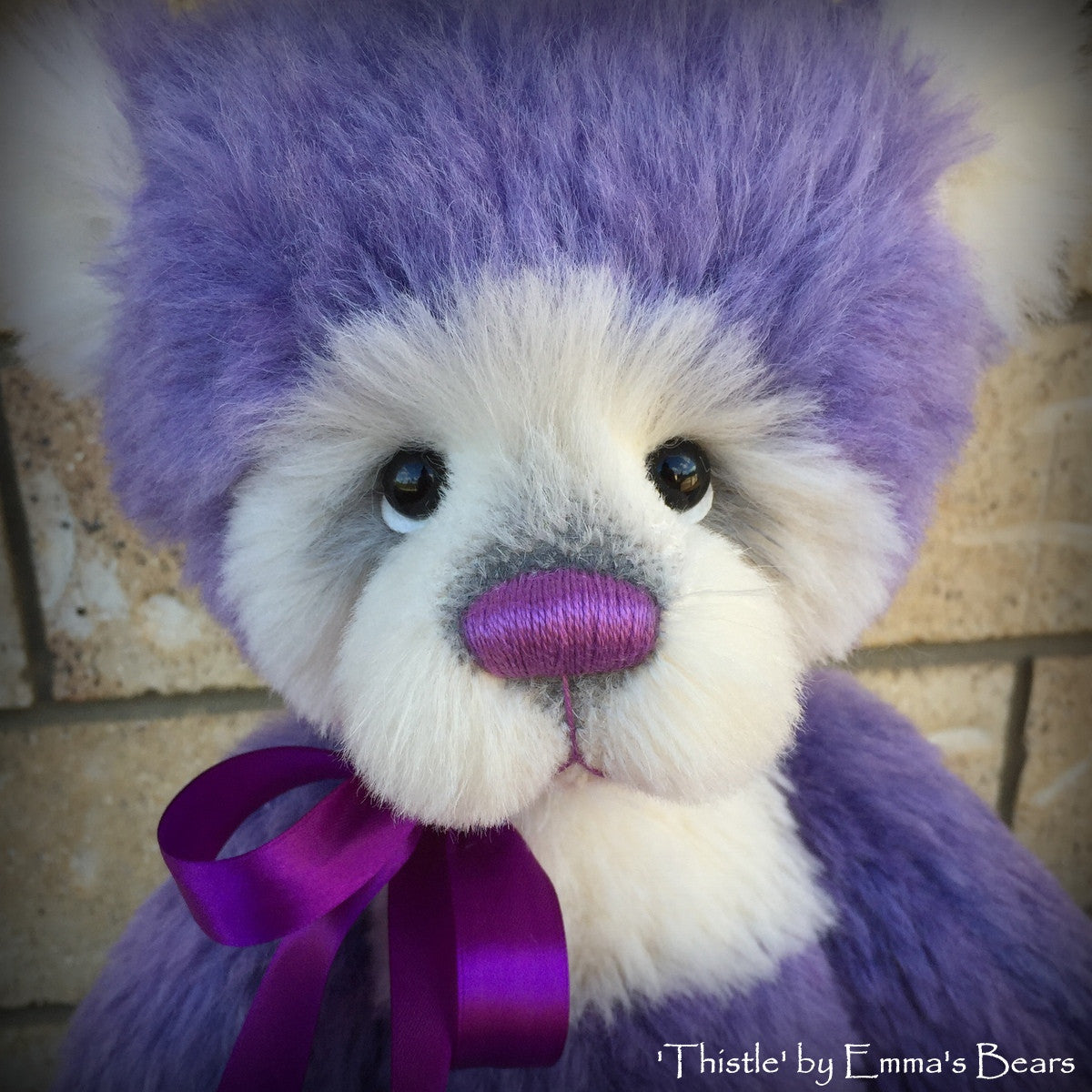 Thistle - 16IN hand dyed purple alpaca artist bear by Emmas Bears - OOAK